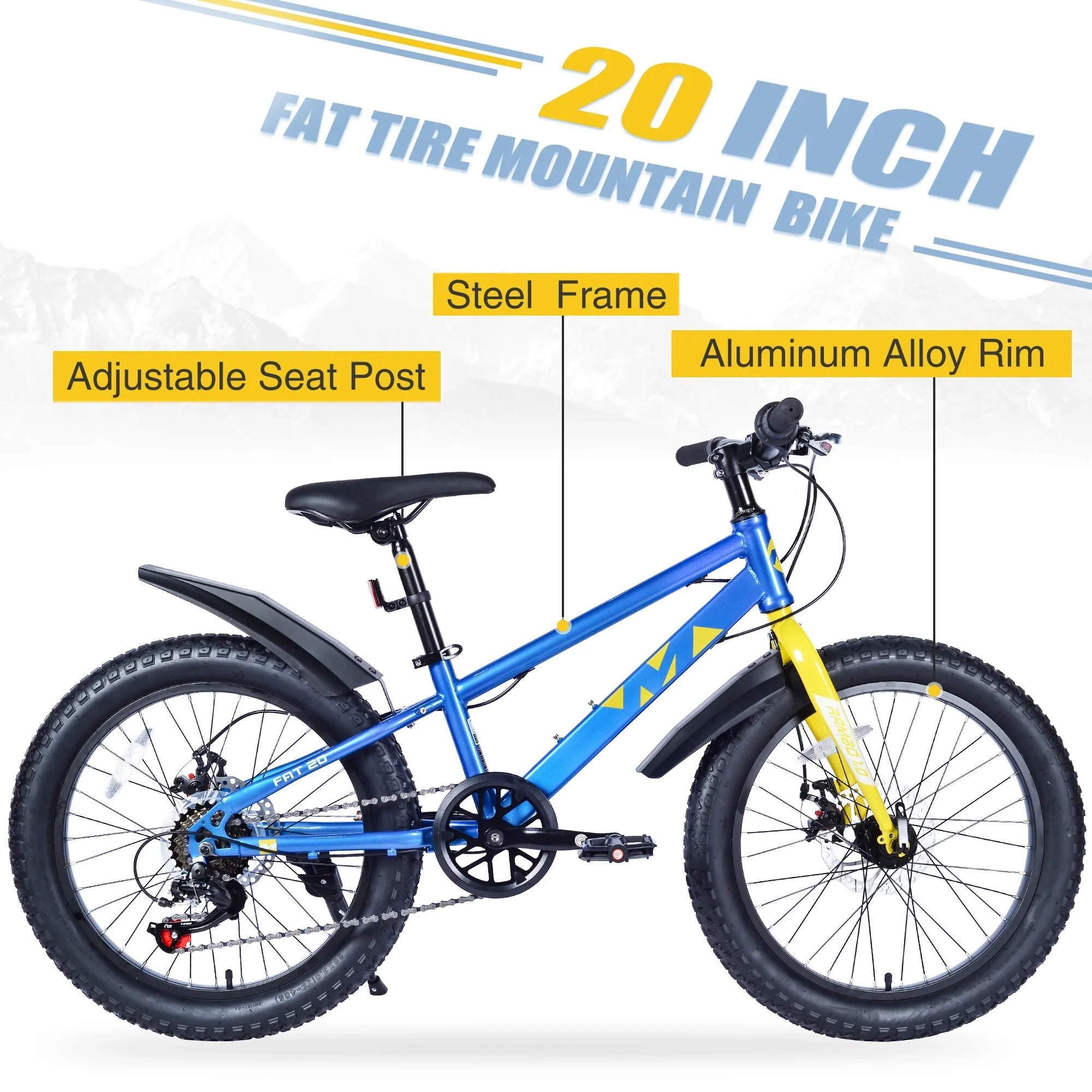 Ambifirner Newest Bike Fat Tire Mountain Bike with 20 Inch Wheels, 21 Speed with High Carbon Steel