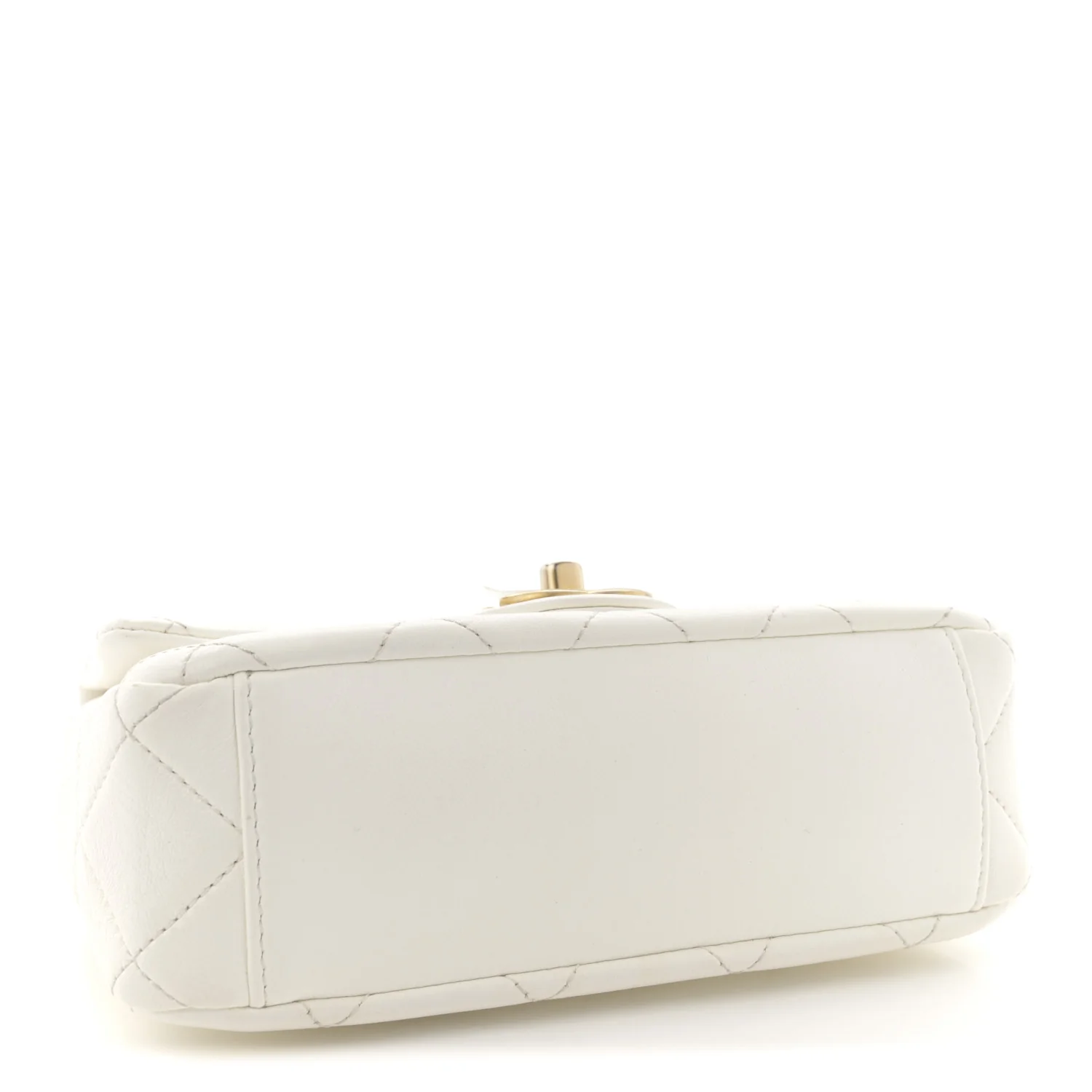 Shiny Lambskin Quilted Mini Flap White