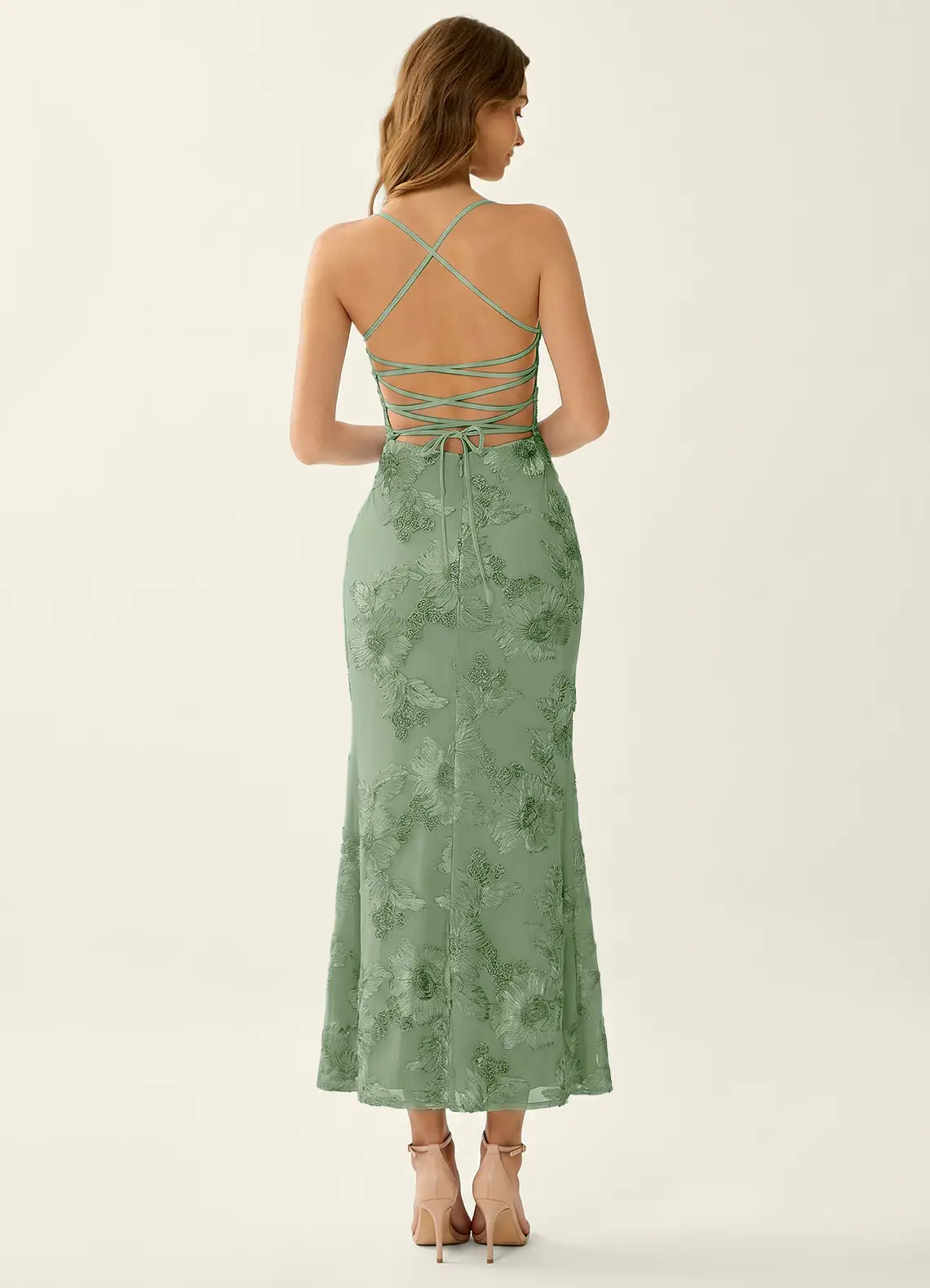 Octavenlly Sage Lace Mesh Wedding Guest
