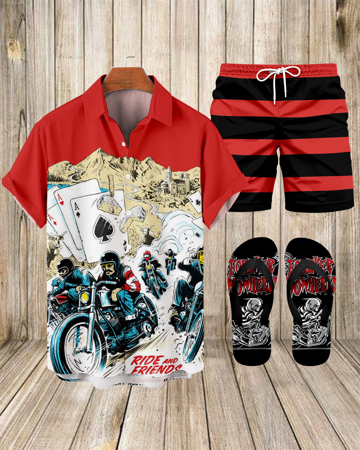 Ensemble trois pièces Suitmens pour homme, chemise imprimée moto modifiée, réf. 067