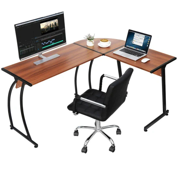 LShaped Computer Desk 58a Reversible MDF Corner Gaming Desk. Walnut