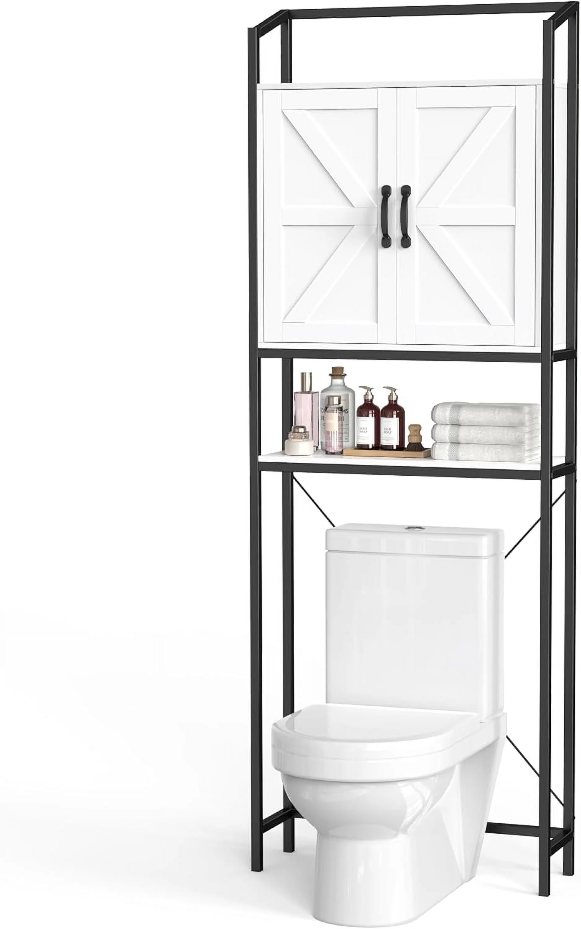 Over The Toilet Storage Cabinet, Bathroom Space Saving Toilet Shelf with 2 Doors and 3 Adjustable Shelf, White - Image 7