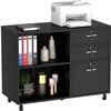 3 Drawer Wood Lateral Filing Cabinet with Locks, Printer Stand Storage File Cabinet with Shelves for Home Office, White(Black)