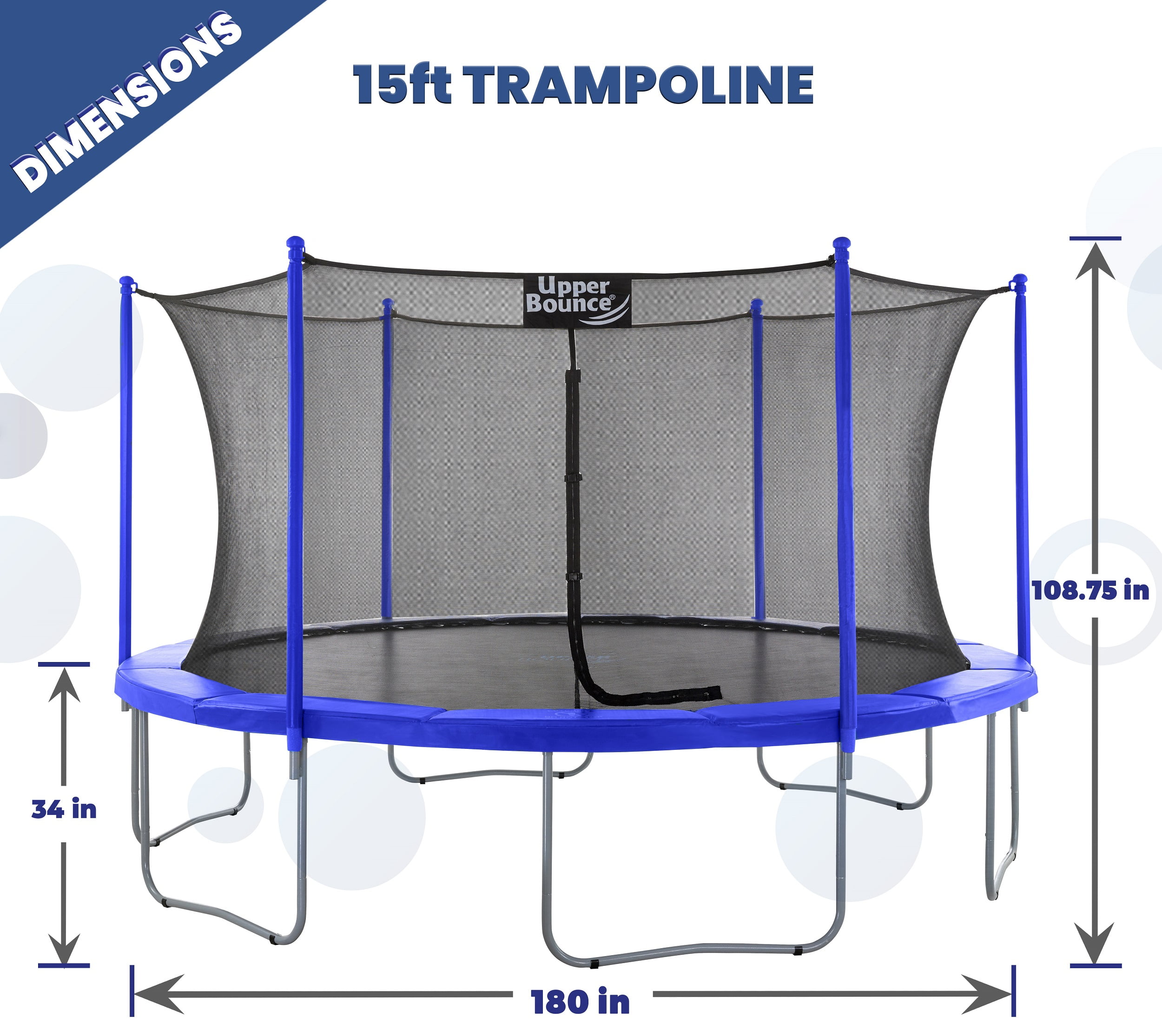 Machrus Upper Bounce 15 FT Round Trampoline Set with Safety Enclosure System - Backyard Trampoline - Outdoor Trampoline for Kids - Adults