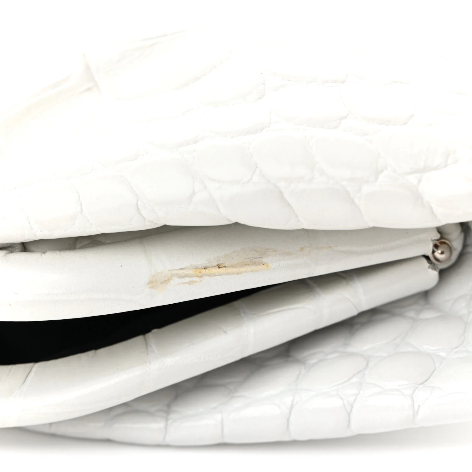 Shiny Supple Calfskin Logo Crocodile Embossed Cloud Clutch XS White
