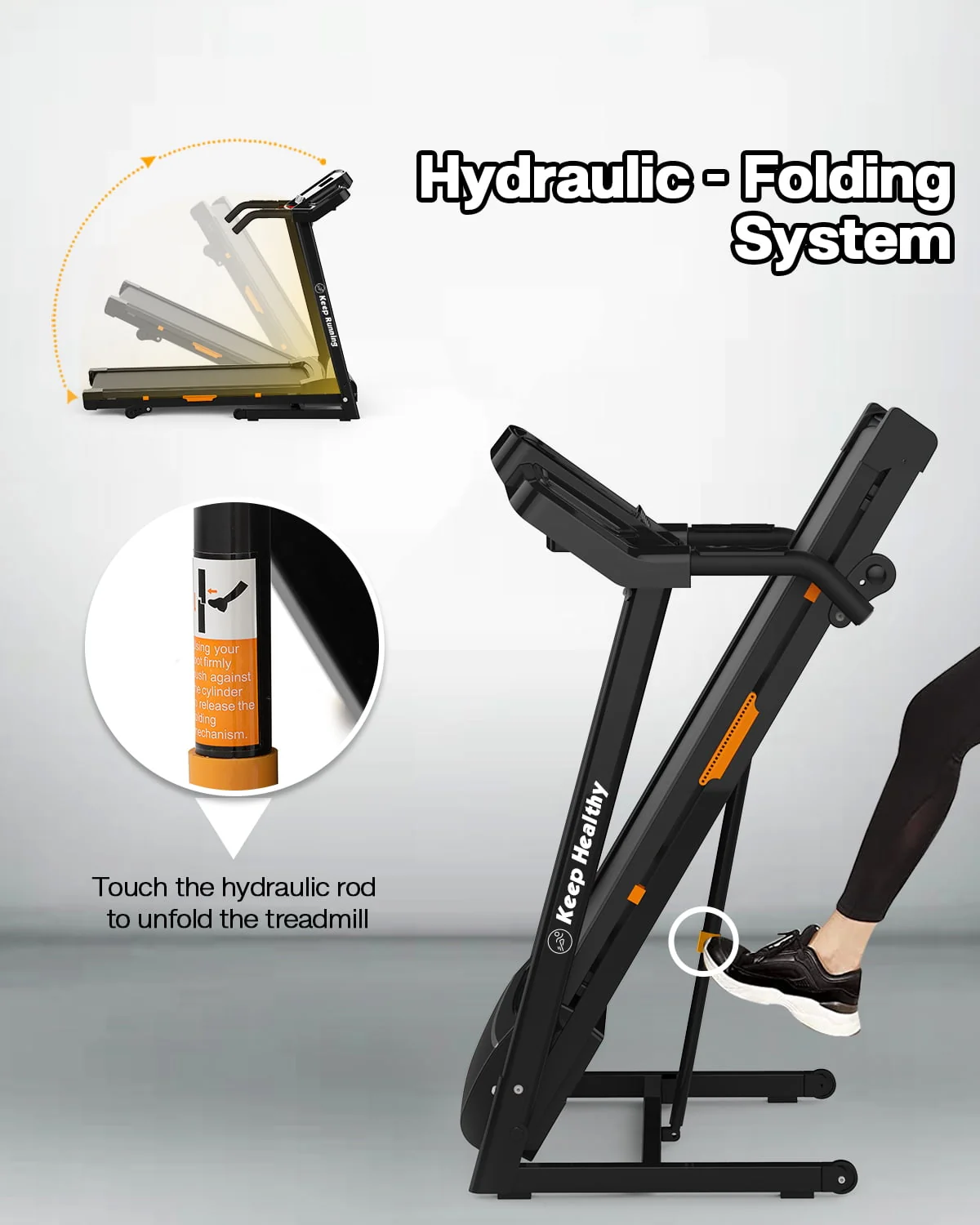 Folding Treadmill for Home with Incline 3 5HP 330lb Weight Capacity Portable Electric Treadmill with Bluetooth, 12 Preset Programs Exercise Running Machine Easy Assembly Orange Image 7