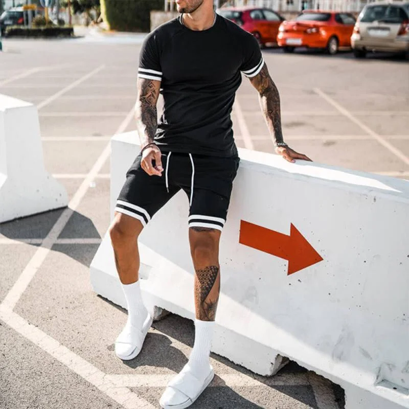Costume deux pièces décontracté et simple à manches courtes pour homme