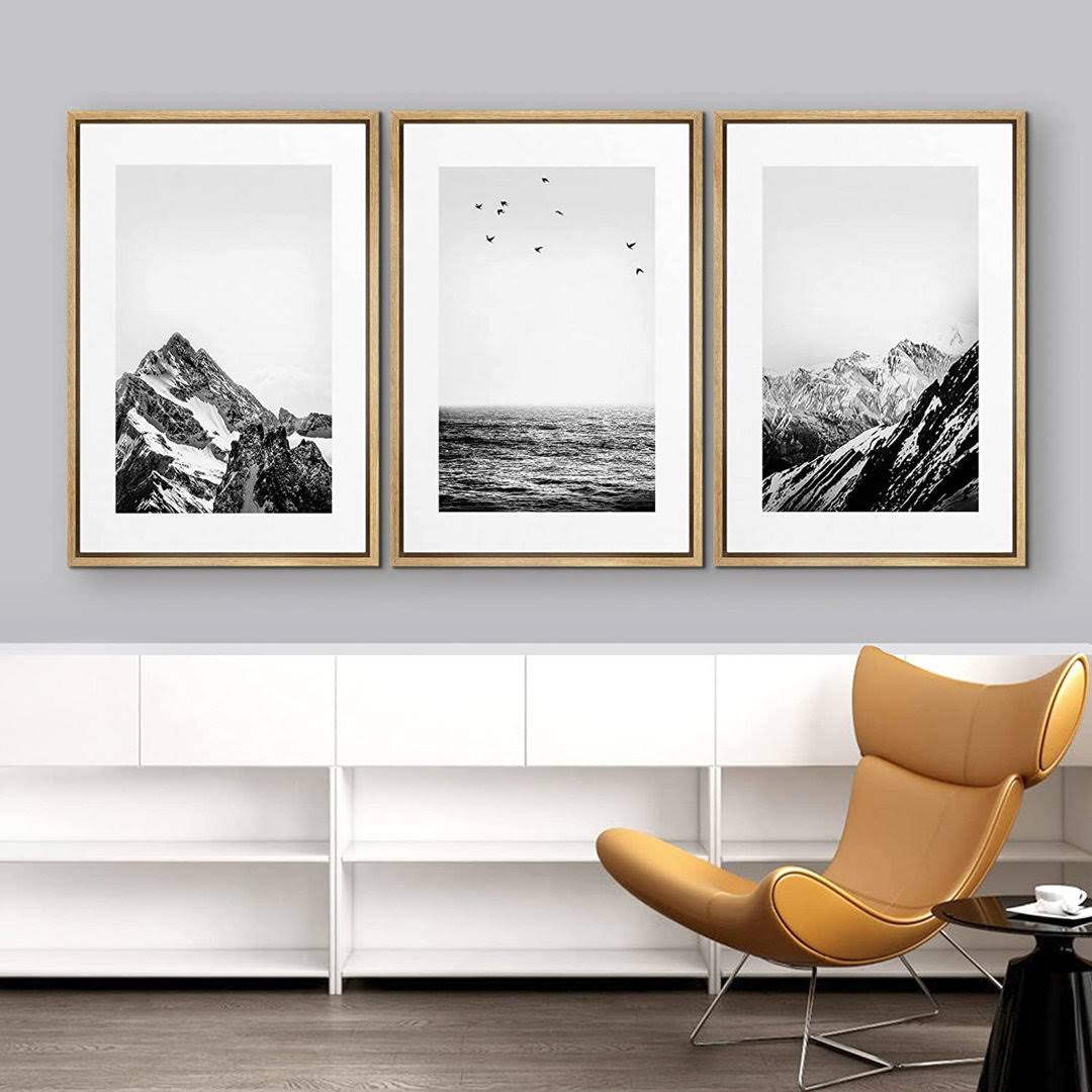Noway IDEA4WALL Framed Canvas Print Wall Art Set Black White Snowy Winter Mountain Landscape Nature Wilderness Photography Modern Art Rustic scenic Re
