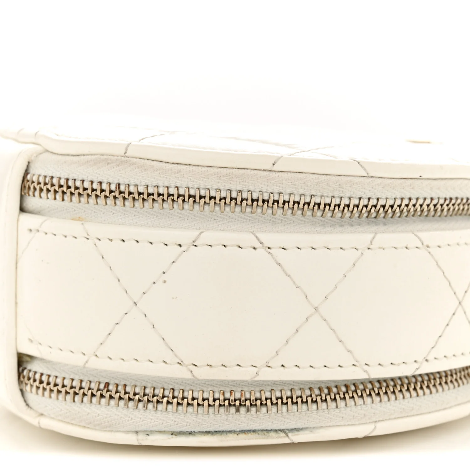 Lambskin Quilted Round Handle With Care Vanity With Chain White