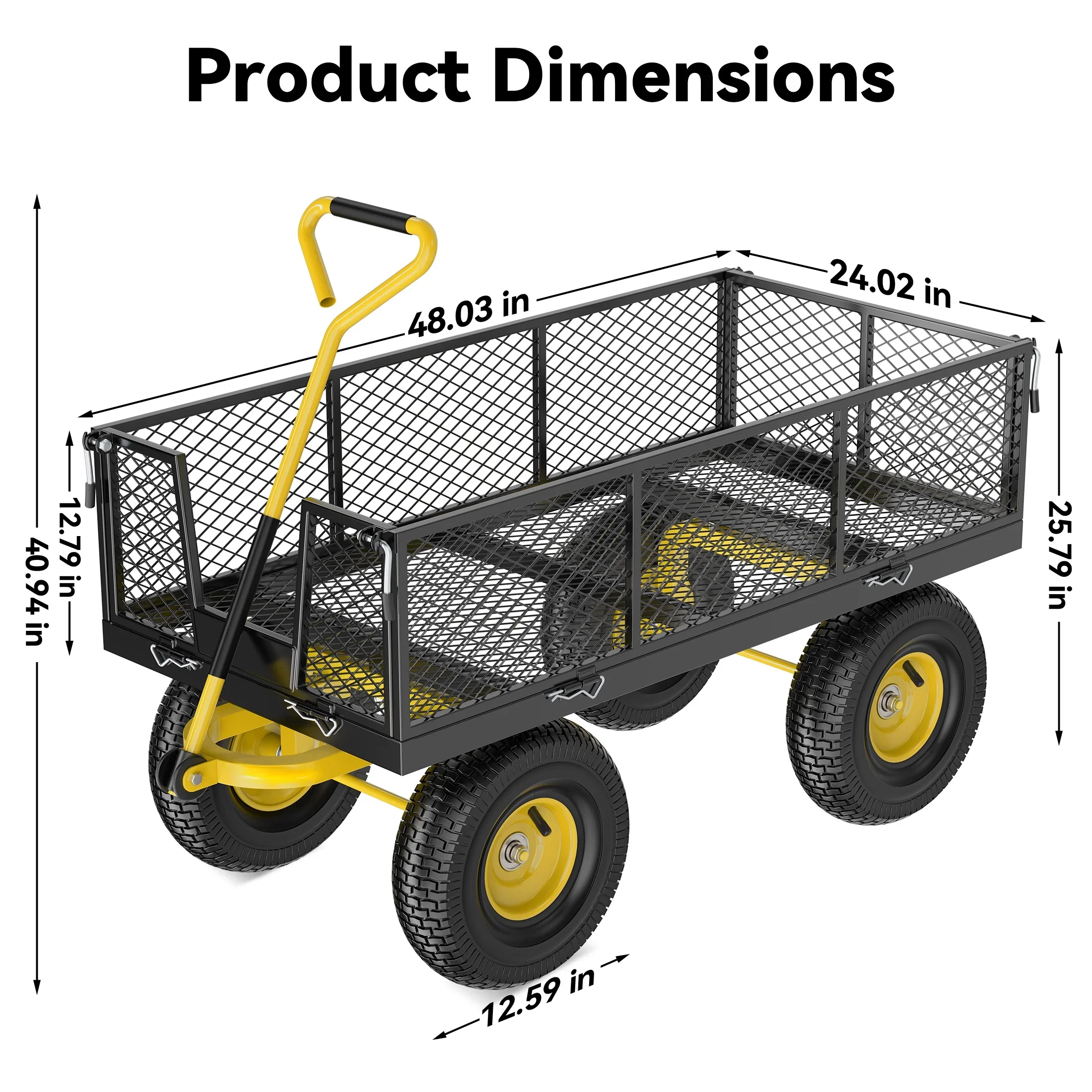 Firstness Heavy Duty Garden Cart, 900 lbs Capacity Garden Wagon with Removable Sides, Black