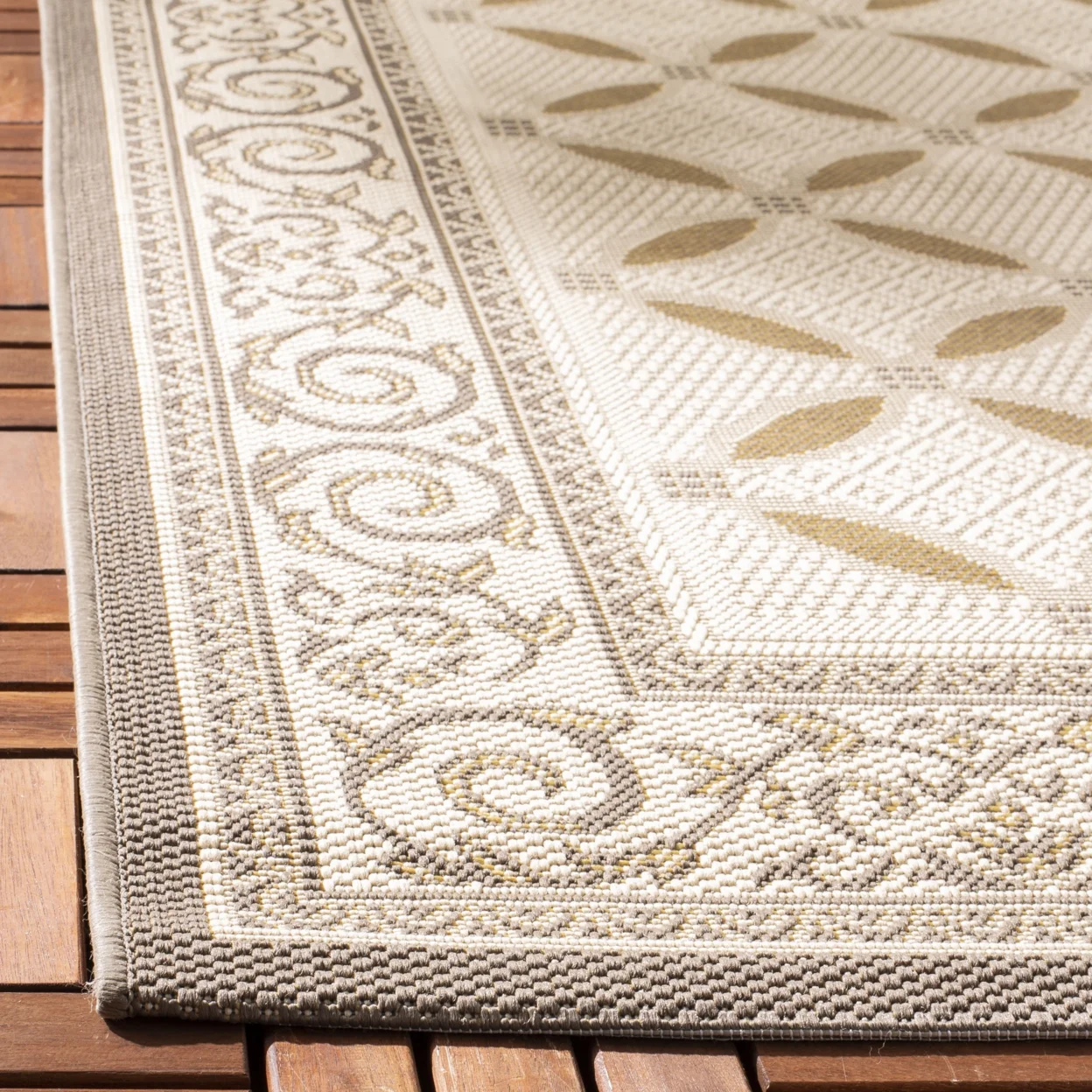 Courtyard Cohen Bordered Indoor/Outdoor Area Rug, Dark Beige/Beige, 9' x 12'(9' x 12') - Image 3