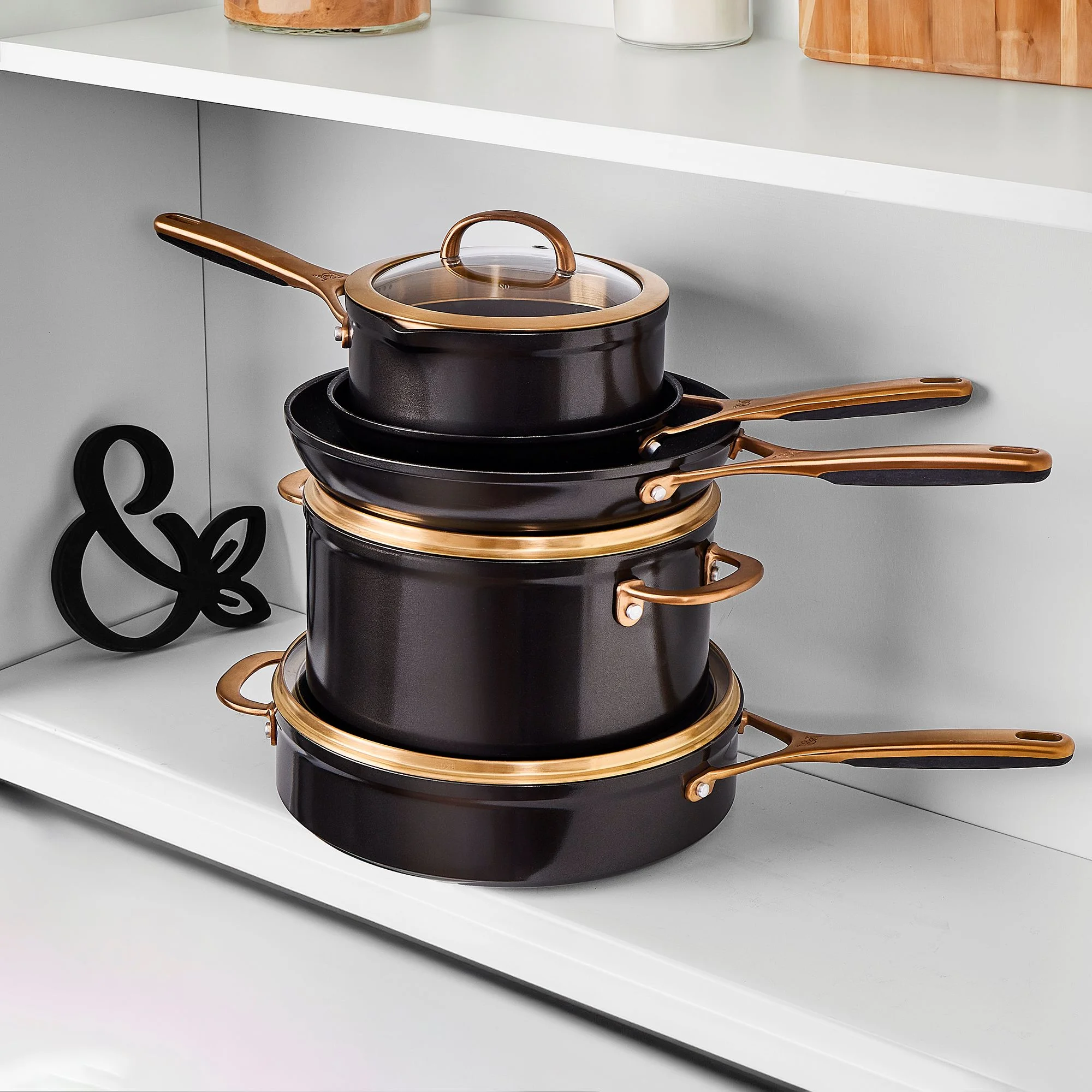 Thyme & Table Supreme 12 - Piece Non - Stick Cookware Set, Pots and Pans Set - Bronze