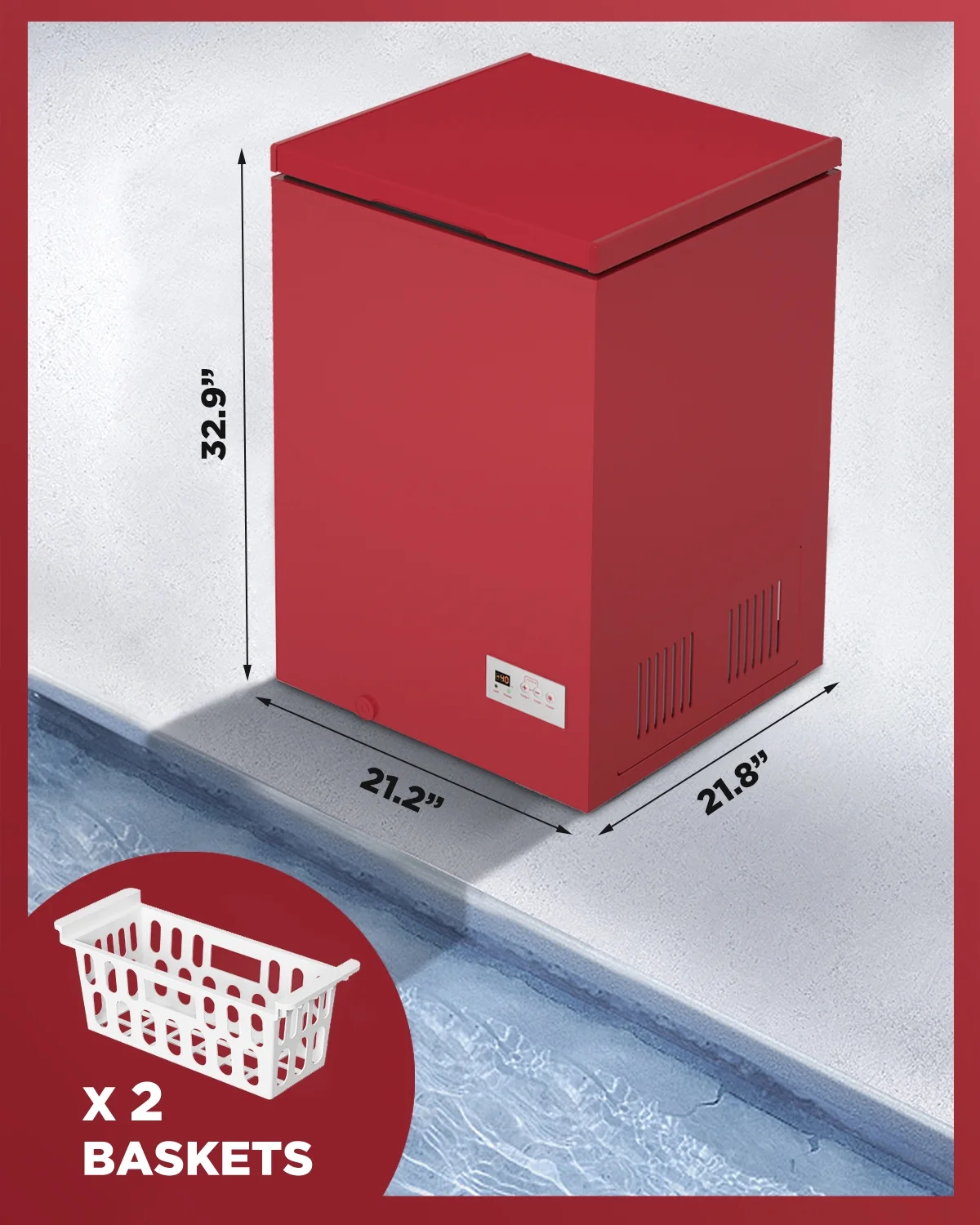 40��F Low Temperature Chest Freezer 3.5 Cu Ft with 2 Removable Baskets RED - Image 4