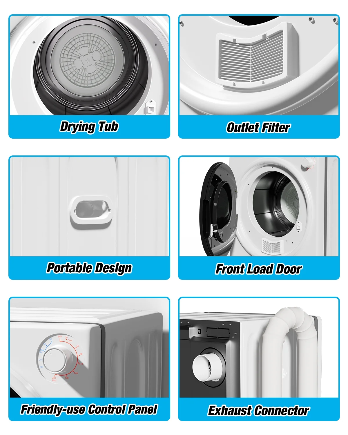 Portable Washer and Dryer Set, 17.6LBS Compact Washing Machine 8.8LBS Compact Dryer(GrayWhite) - Image 5