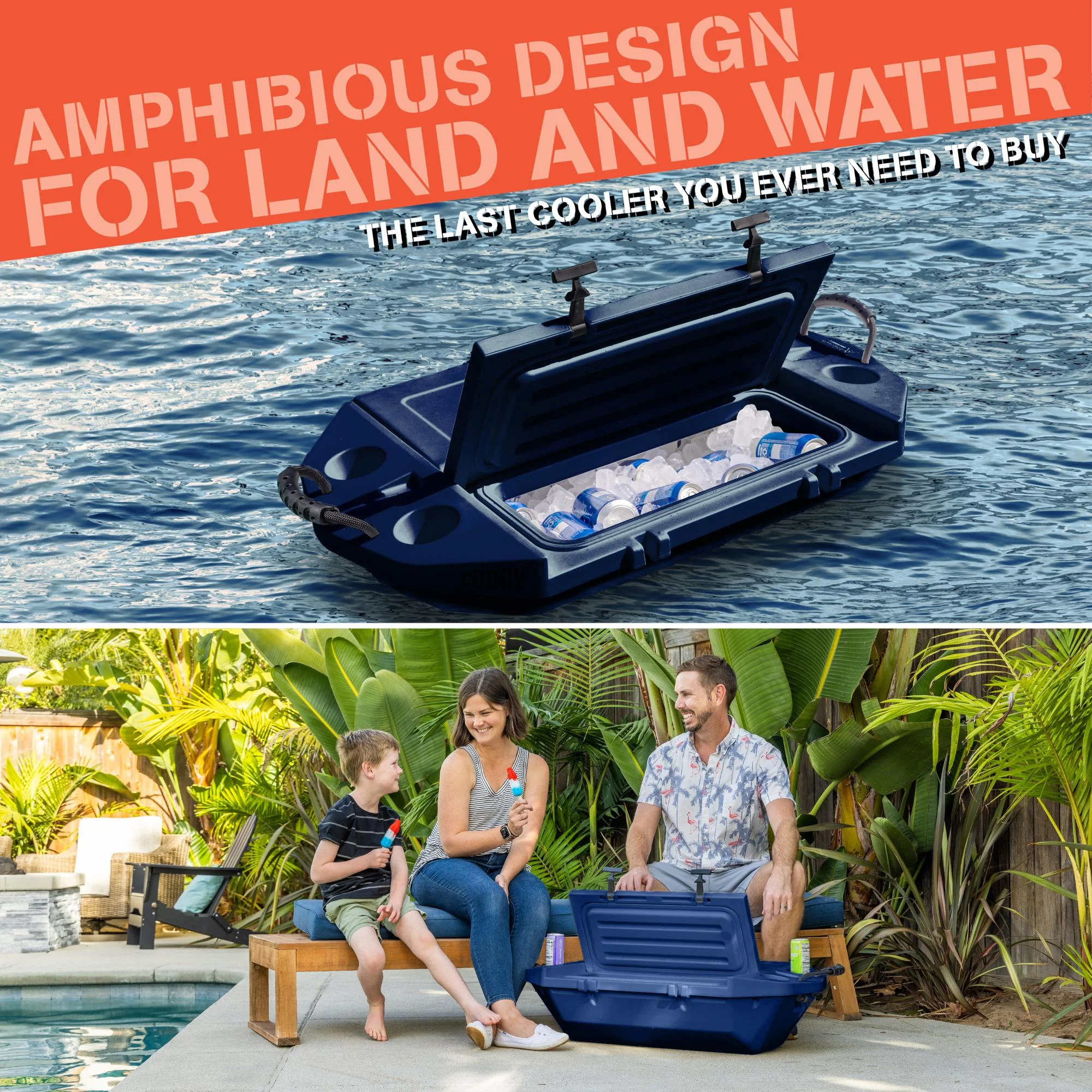 Floating Cooler and Dry Storage Vessel 40QT Amphibious Hard Shell Design, Navy(Navy) - Image 2