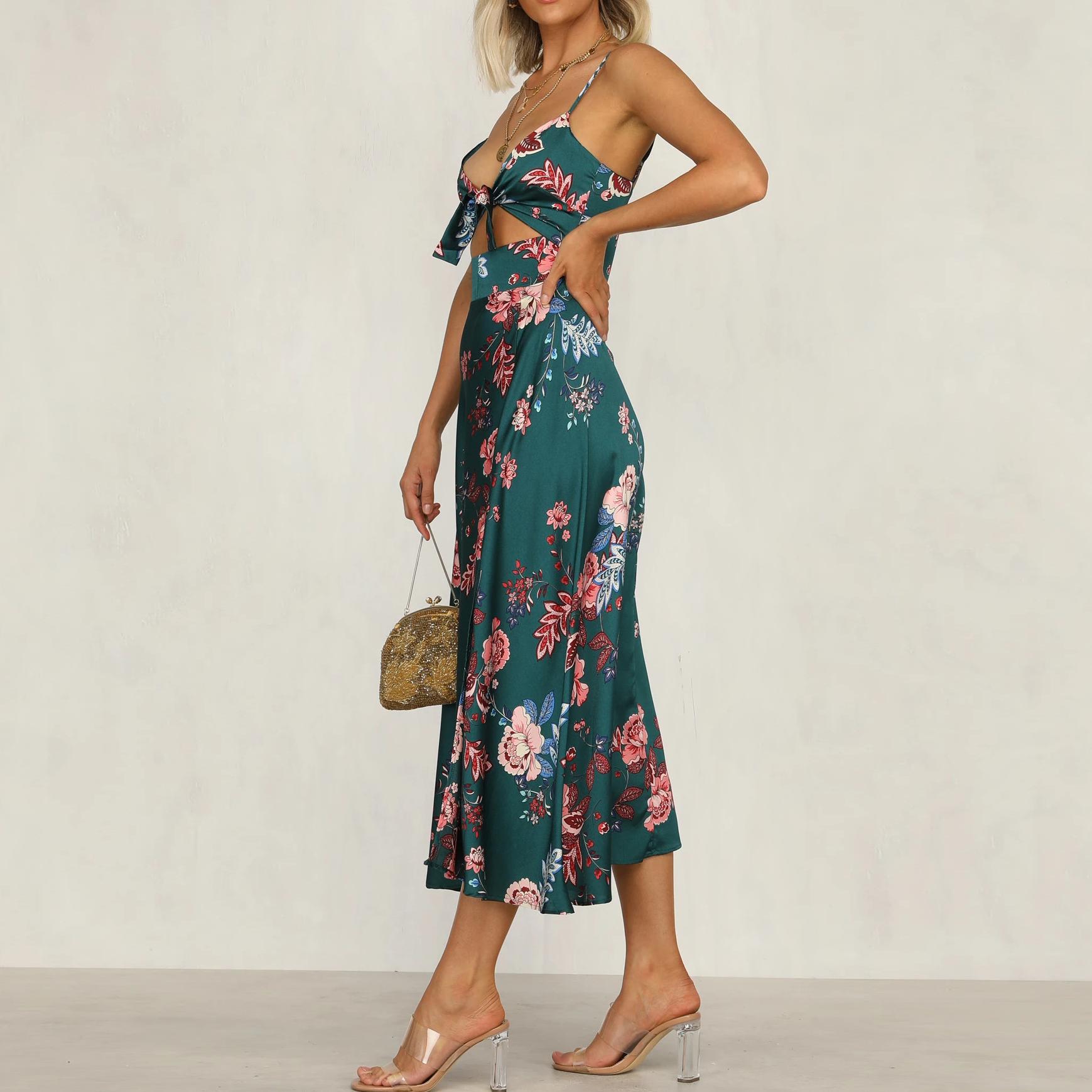 Robe à bretelles imprimée et nouée Fashion Temperament