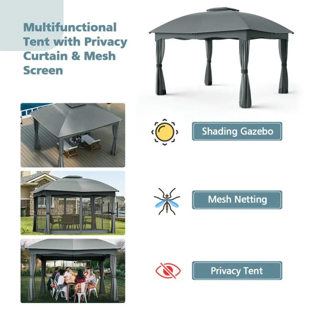 GVN Patio Garden Pergola, Pergola Canopy,12 x 10 Feet Canopy Double Vented Heavy Duty Steel Gazebo-Gray