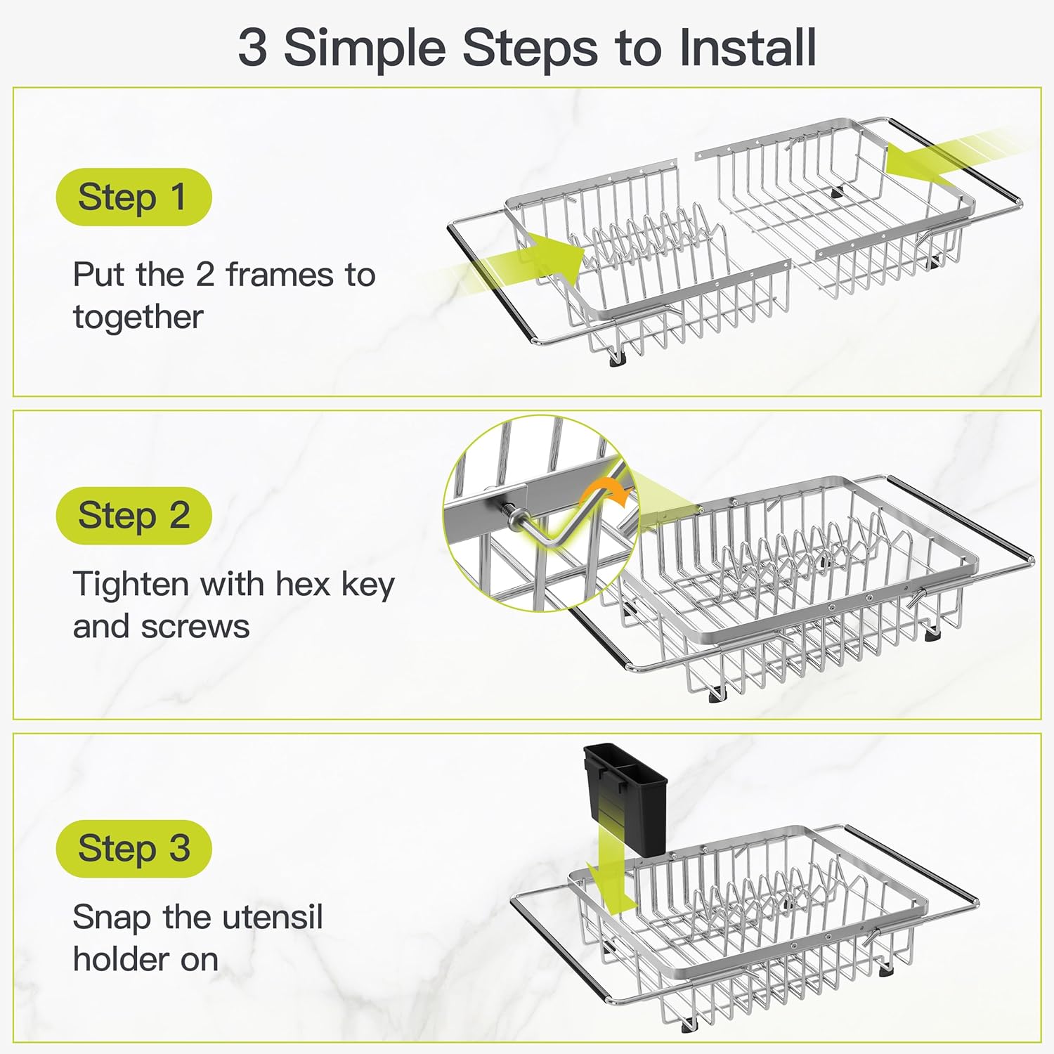 JASIWAY Expandable Dish Drying Rack Over the Sink with Utensil Holder