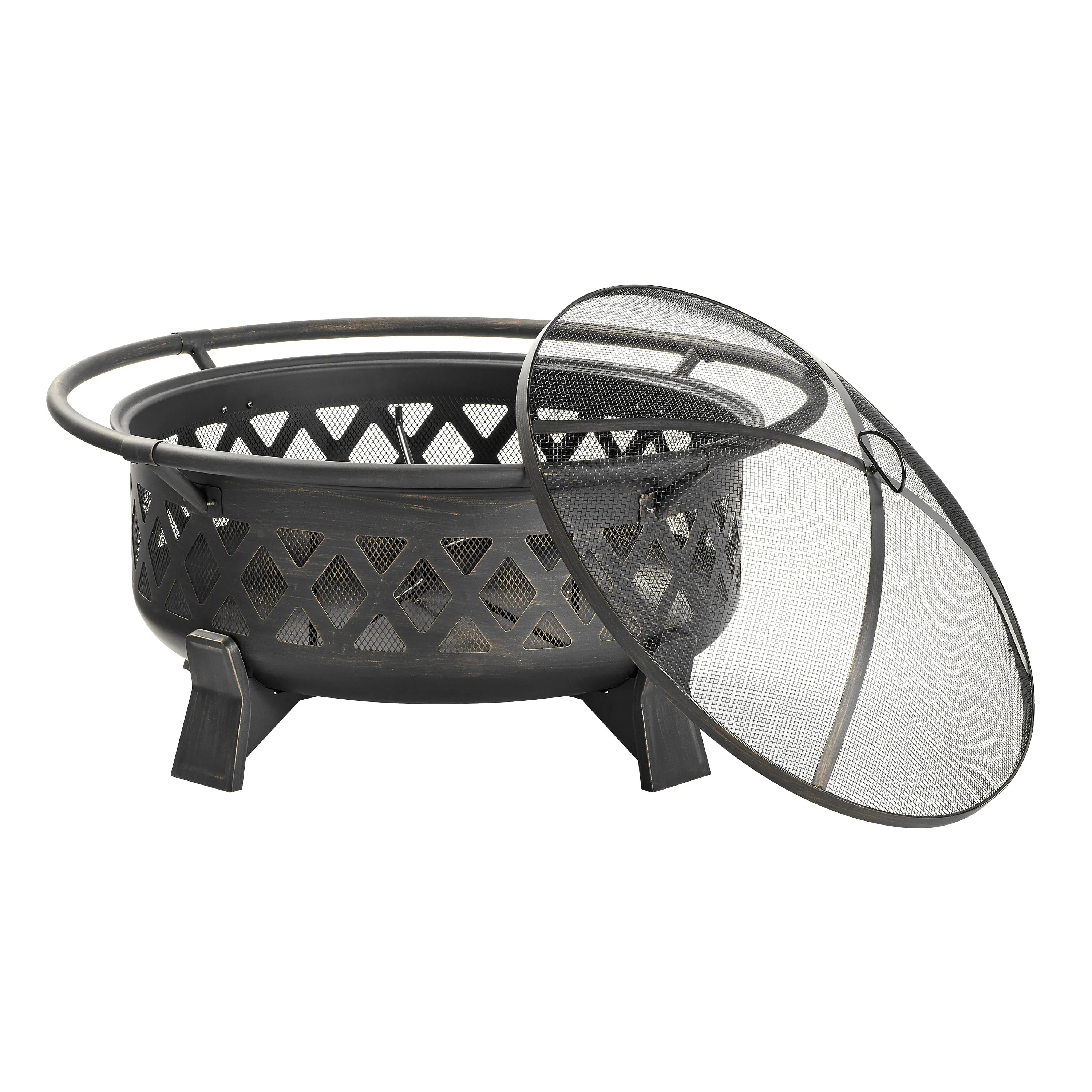 Better Homes & Gardens 35 Round Lattice Wood Burning Fire Pit with Cover, Antique Bronze