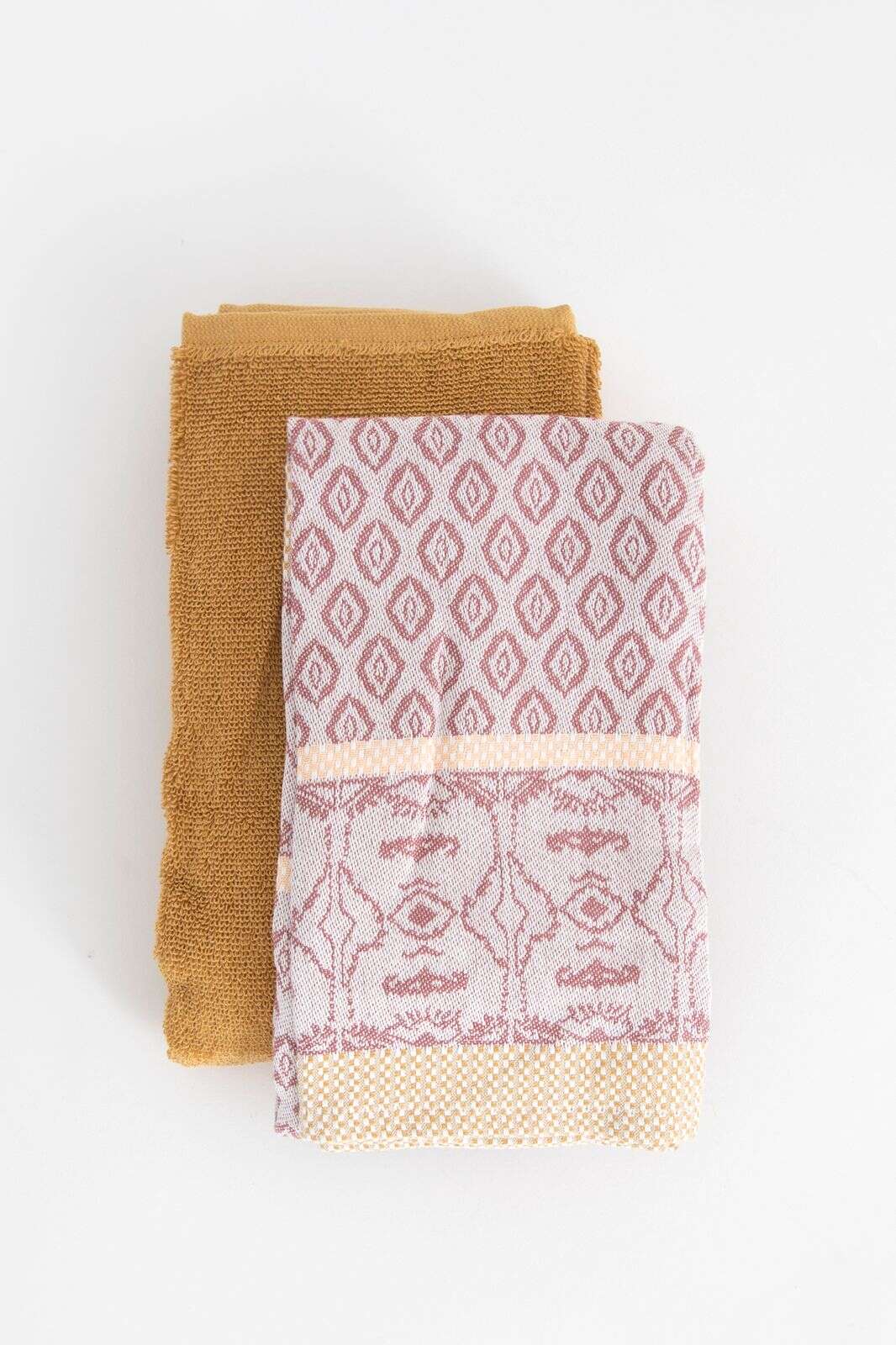 Donkergele handdoek en theedoek Terry