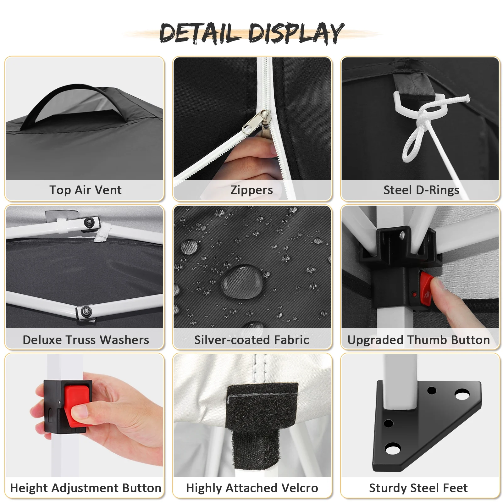 10' x 10' Straight Leg Pop-up Canopy Tent Easy Two Person Setup Instant Outdoor Canopy Folding Shelter with 4 Removable Sidewalls, Air Vent on The Top, 4 Sandbags, Carrying Bag, Black(10 x 10 FT (Style 1)/Black) - Image 7