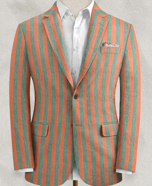Blazer rétro à rayures verticales bicolores et revers cranté, coupe ajustée