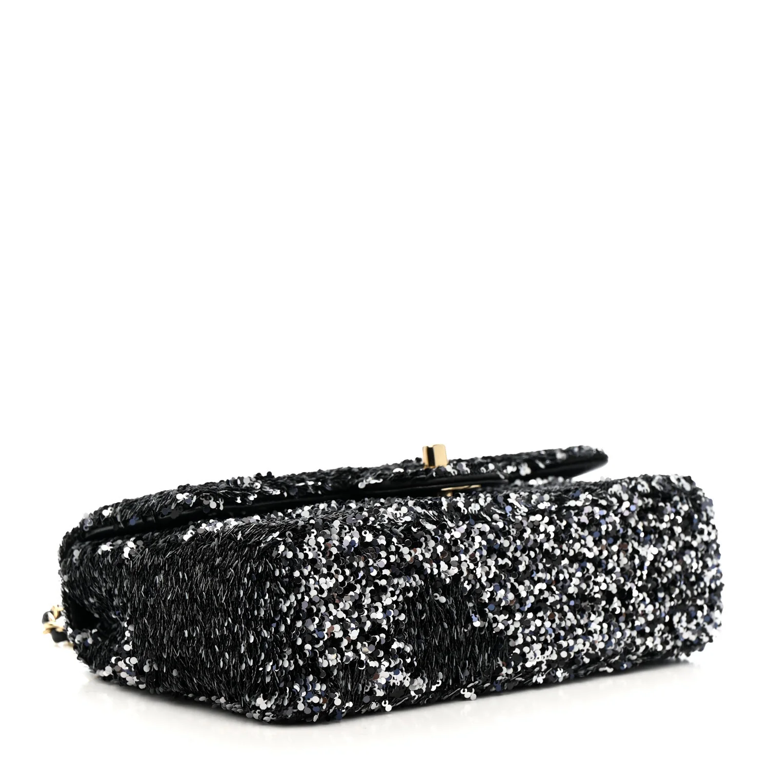 Sequin Quilted Small Single Flap Black White Grey