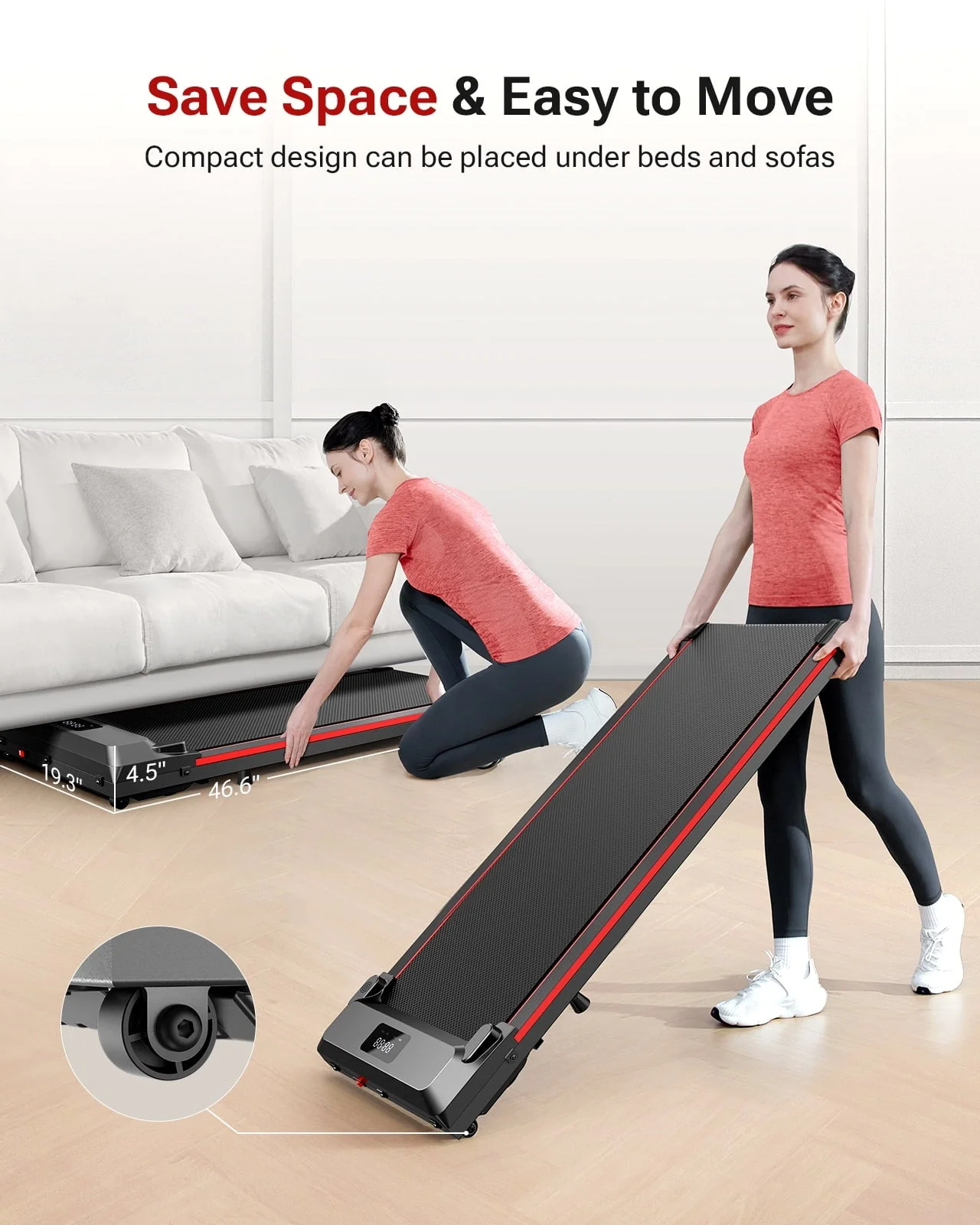 Walking Pad 2 in 1 Under Desk Treadmill with Remote Control Mini Portable Treadmill for Home Office - Image 3