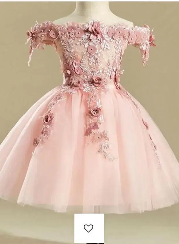 Pink Embroidery Flower Girl Dresses,Tulle Short Girl Dresses DMJ25