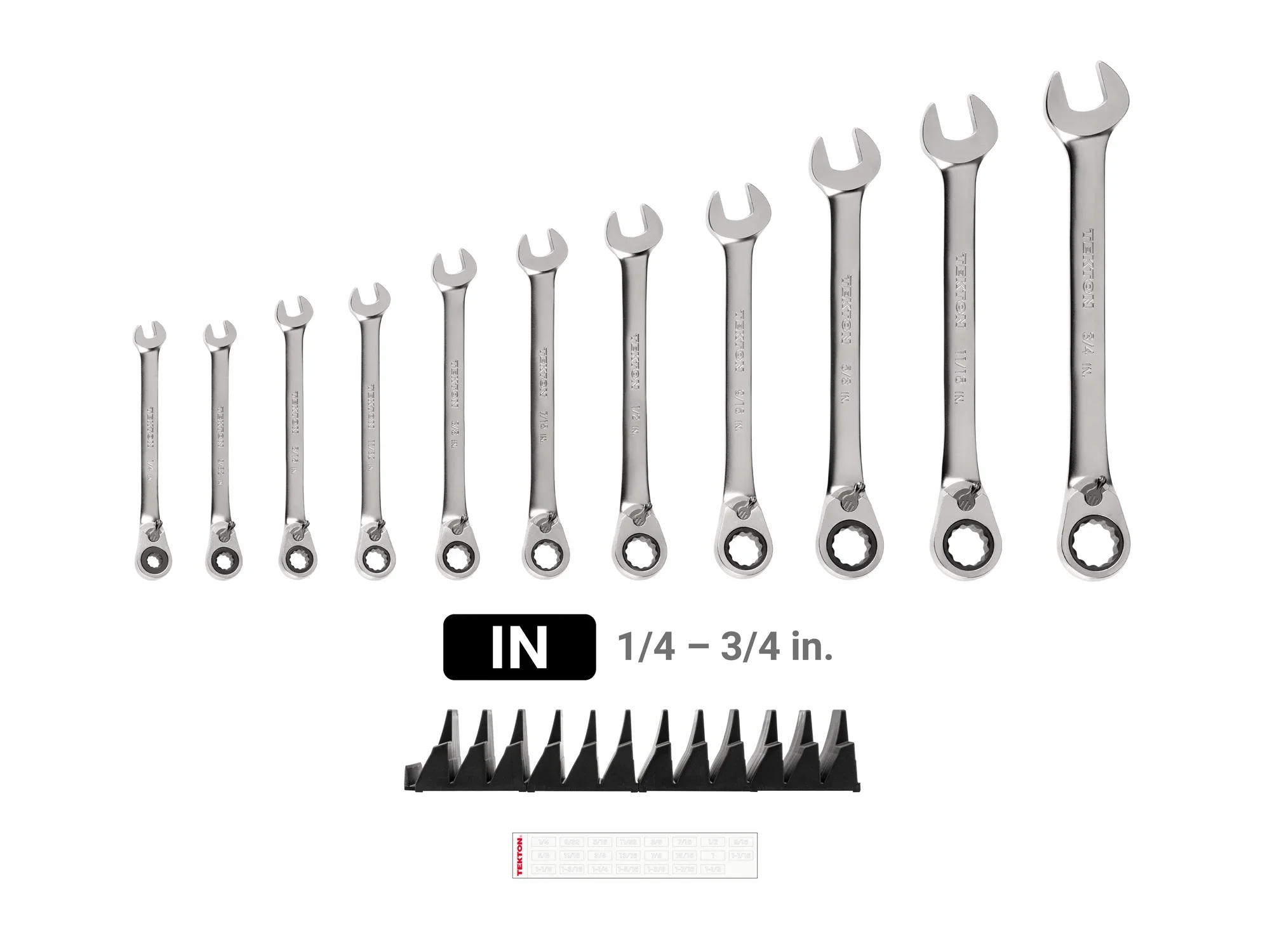 TEKTON Reversible 12-Point Ratcheting Combination Wrench Set with Modular Wrench Organizer, 11-Piece (1/4-3/4 in.) | WRC94300