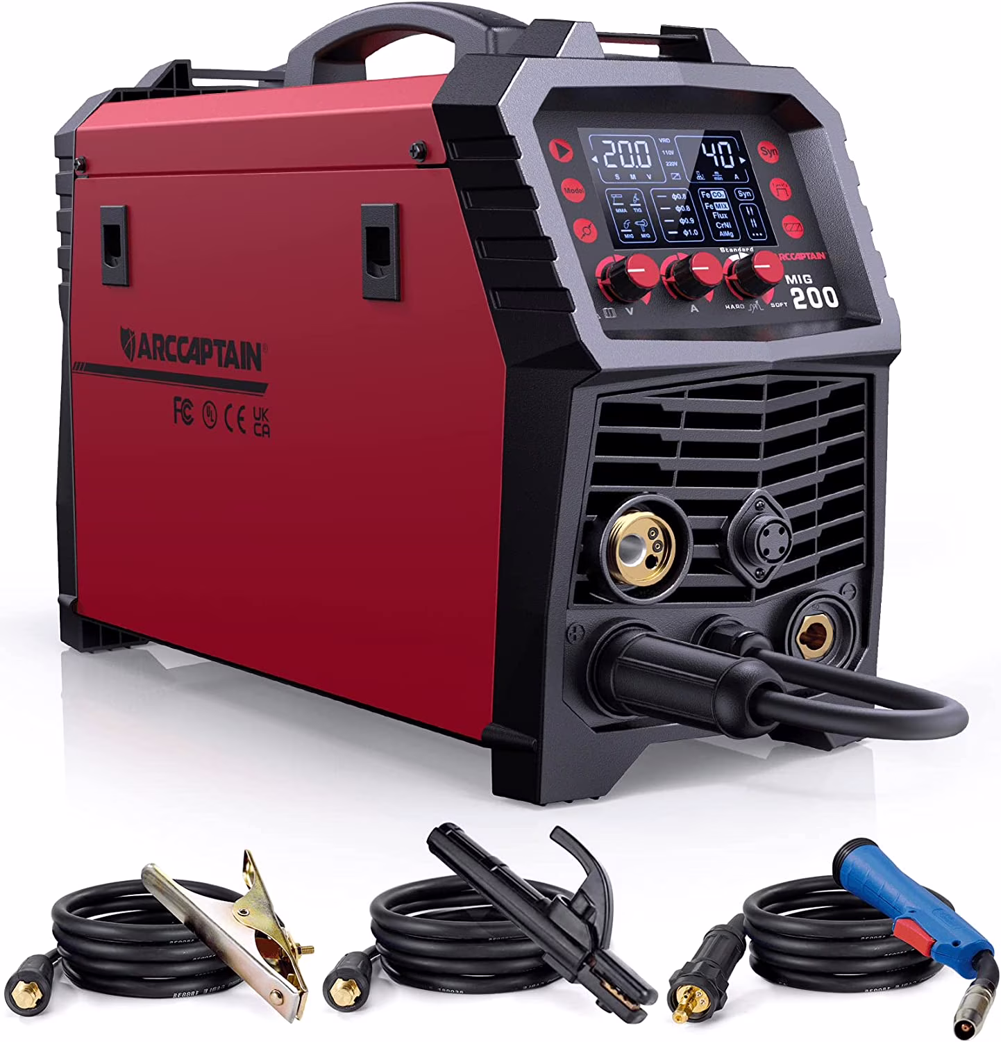 ARCCAPTAIN 6 in 1 MIG Welder Machine, 200A Gas Welders W/ Flux Core MIG/Stick/Lift TIG/Spot Welding/Spool Gun Function