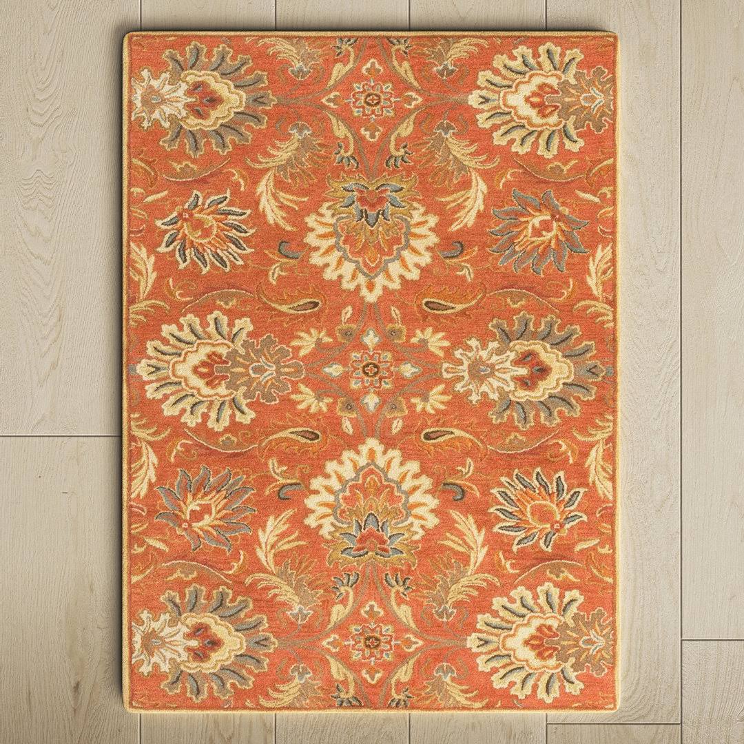Aaron Oriental Hand-Tufted Wool Terracotta/Orange/Dusty Sage Area Rug Birch Lane Rug Size: Rectangle 2' x 3'