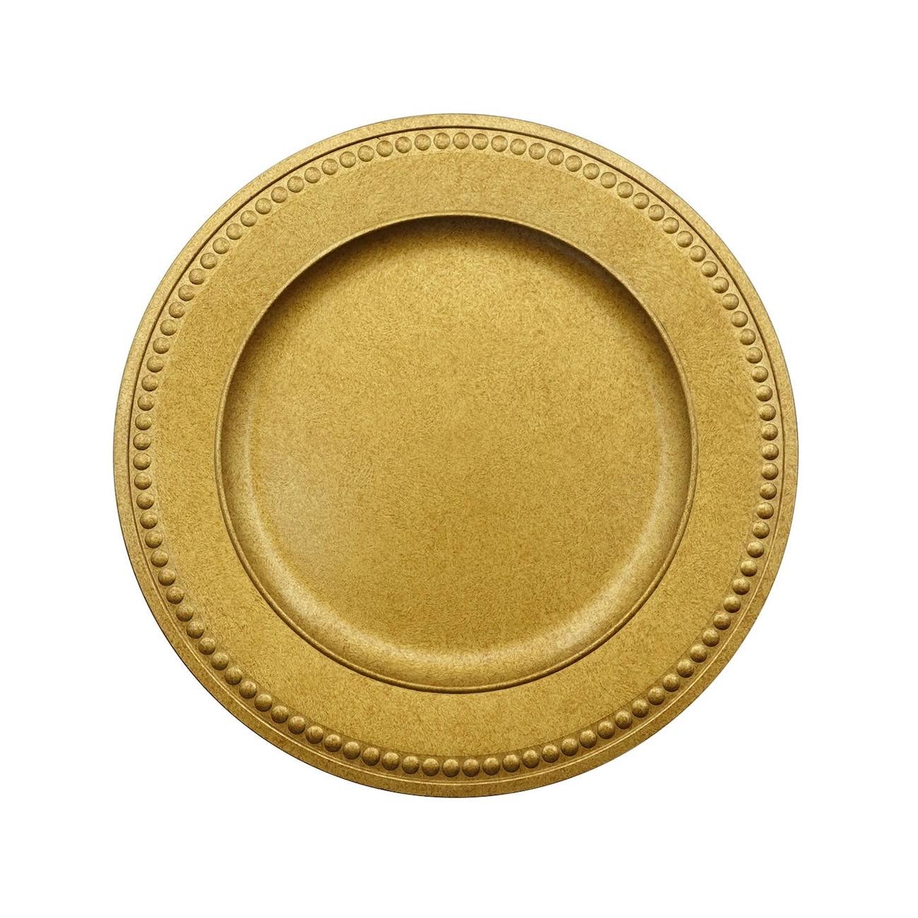 Antique Gold Plastic Charger Plates with Beaded Rims, 13 in.