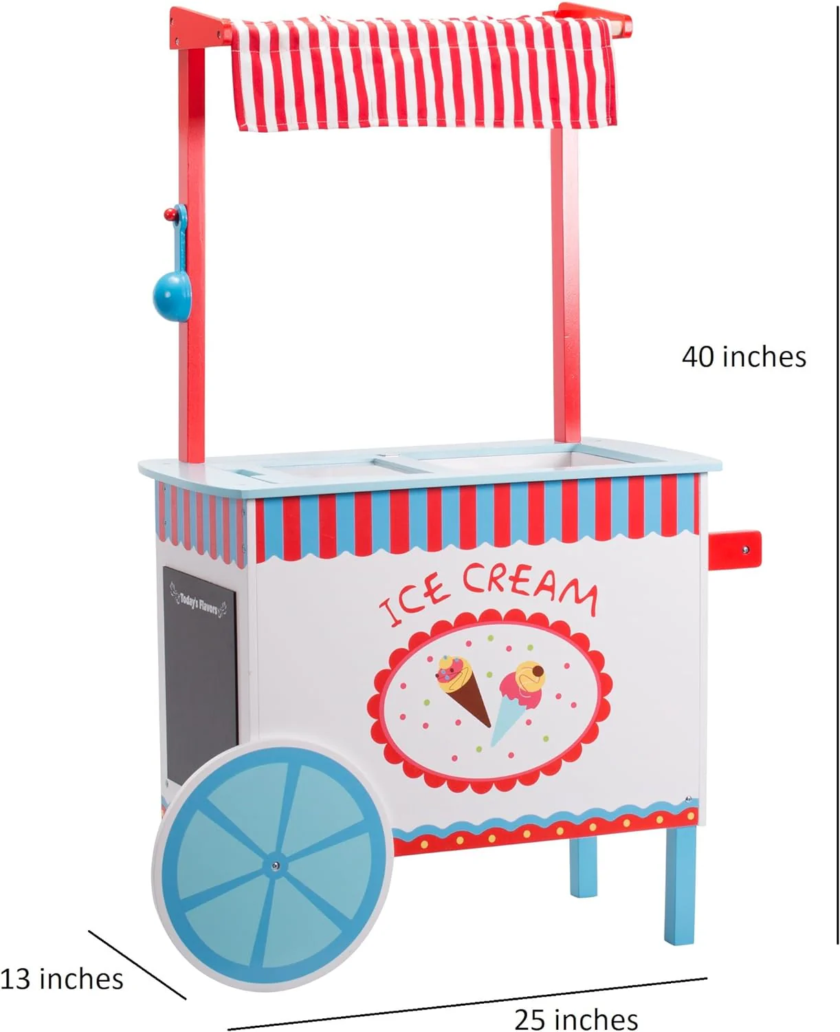 Premium Wood 33+ Pc Realistic Wooden Toy Set w Money Box, Chalkboard, 30+ Icecream Truck Accessories- Popsicles, Cones & Unique Flavors, Girls Boys Role Play