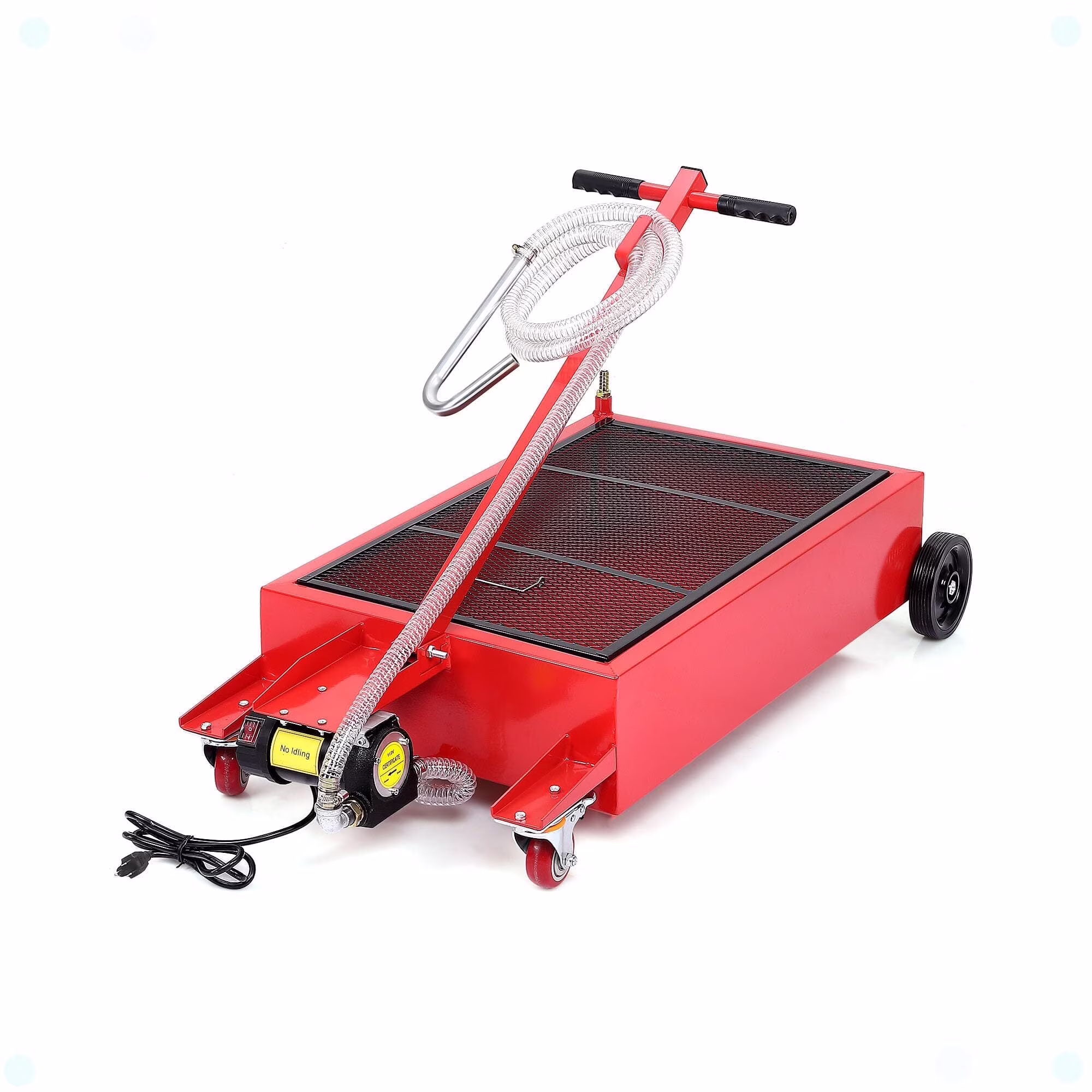 20 Gallon Electric Oil Drain Pan with 110V Pump 8 Ft Hose, Low Profile T Folding Handle Oil Drain Cart for Truck Cars SUVs(20 Gal-Electric-Metal)