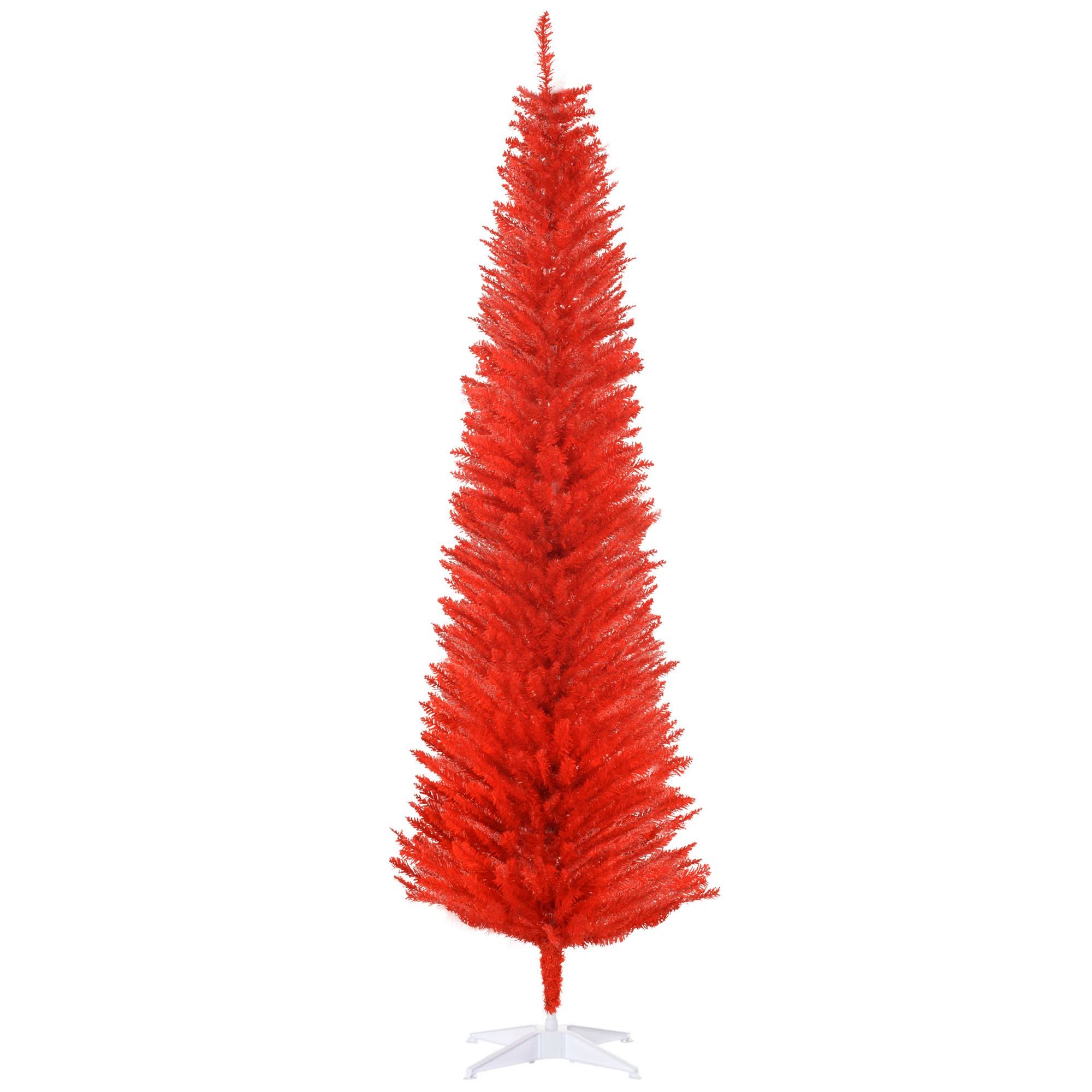 HOMCOM 7 ft Artificial Pencil Christmas Tree, Slim Xmas Tree with 499 Realistic Branch Tips and Plastic Stand, Red