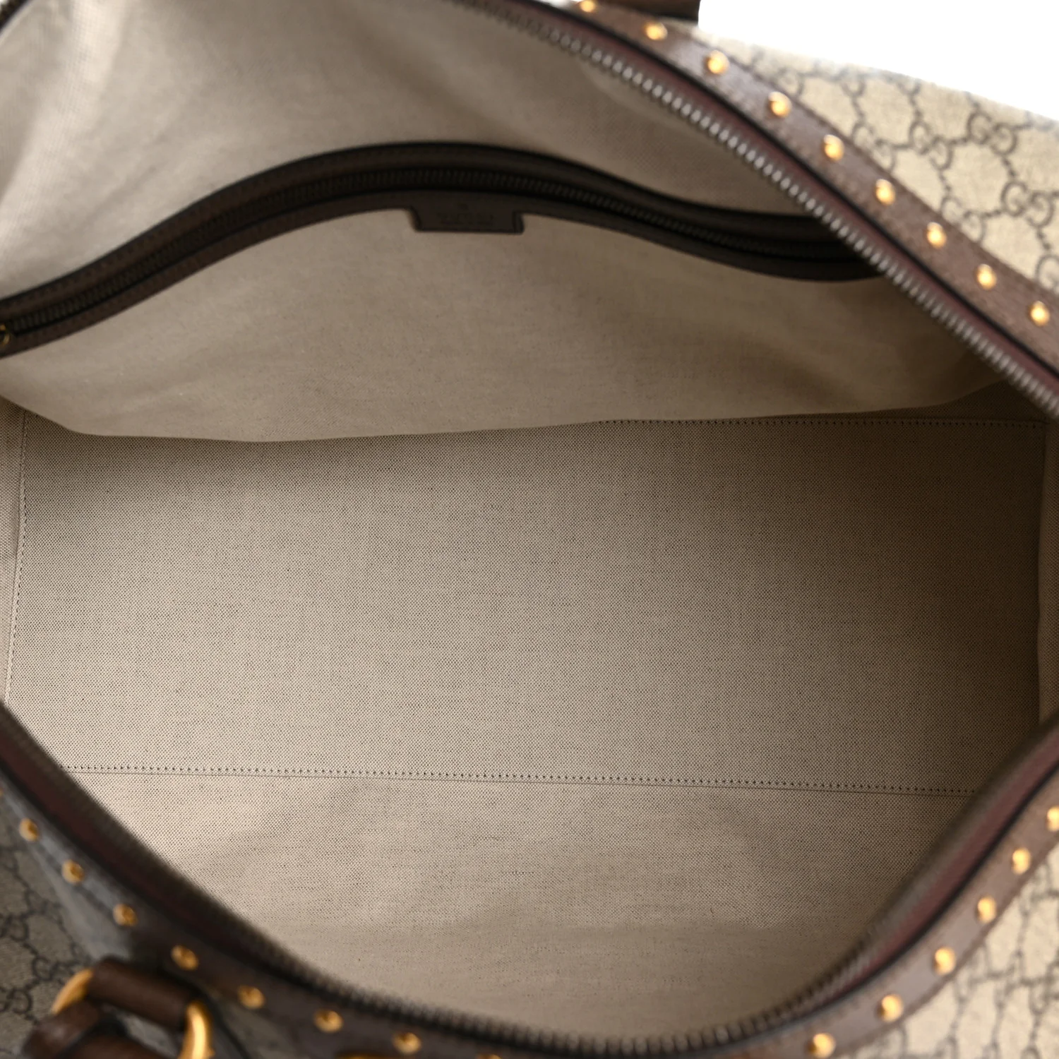 GG Supreme Monogram Textured Dollar Calfskin Web Studded Large Savoy Duffle Bag Beige Ebony