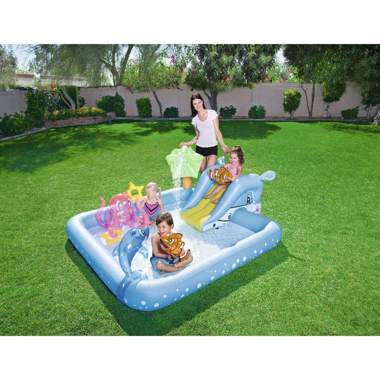 Aire de jeu d'eau gonflable aquarium avec toboggan Bestway