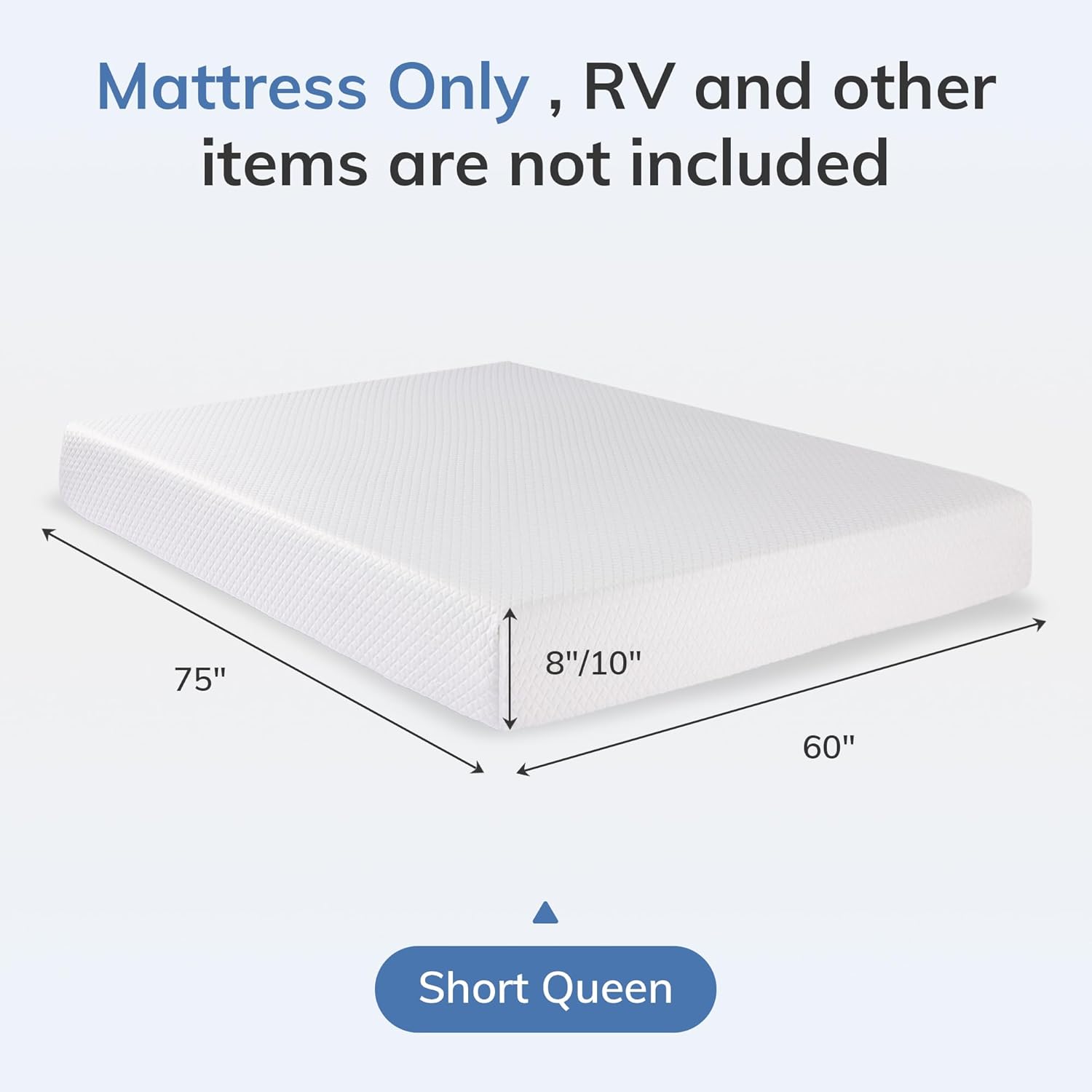 RV Mattress Short Queen 10 Inch Green Tea Memory Foam Mattress for Cool Sleep & Pressure Relief, CertiPUR-US Certified Medium Firm Mattresses in A Box, 75