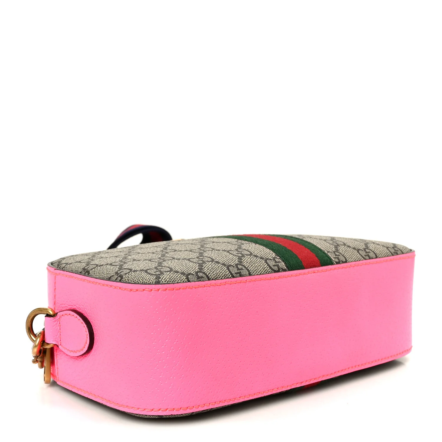 GG Supreme Monogram Textured Dollar Calfskin Web Ophidia Small Crossbody Bag Beige Ebony Fuchsia