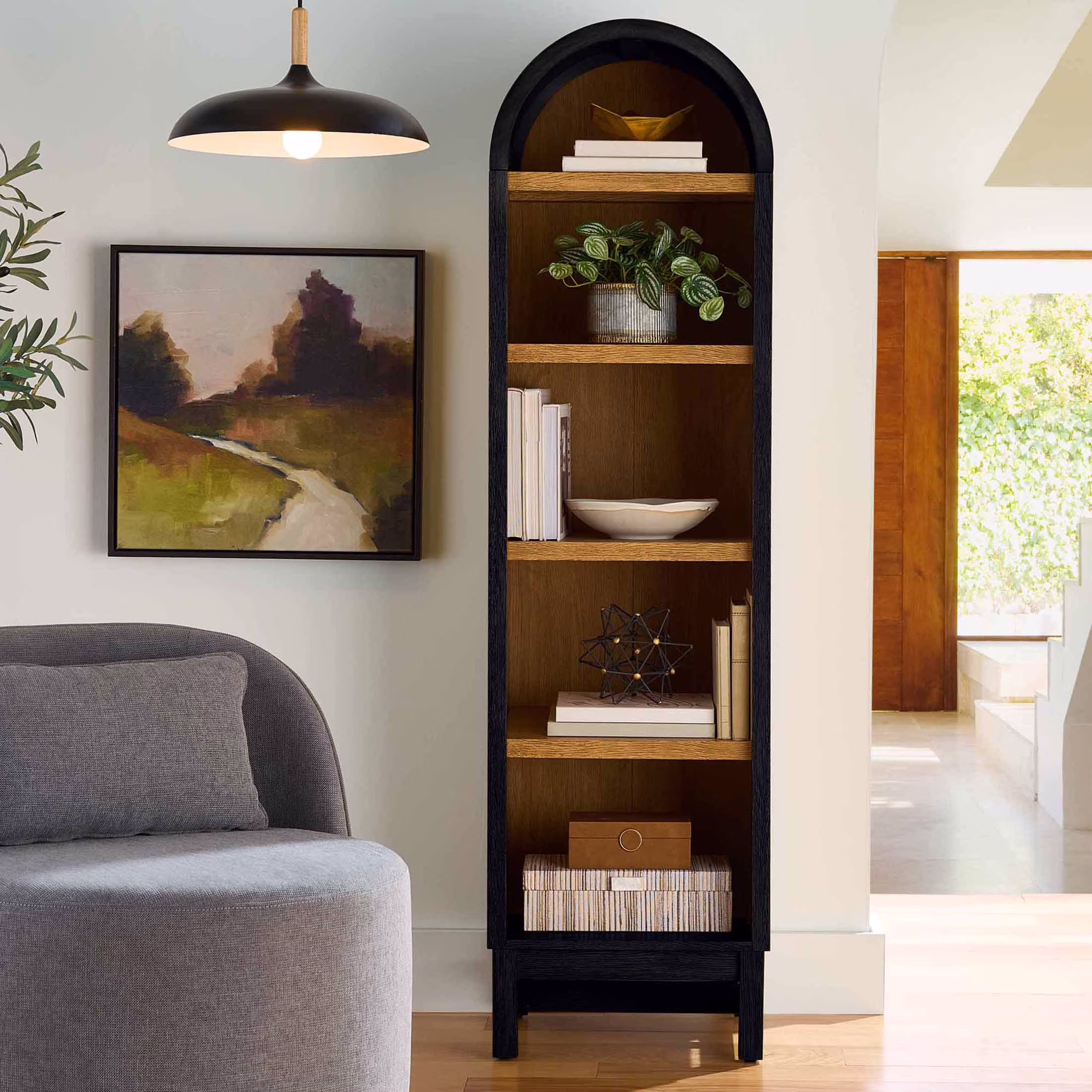 Better Homes & Gardens Juliet Narrow Arch Bookcase, Deep Green and Light Honey