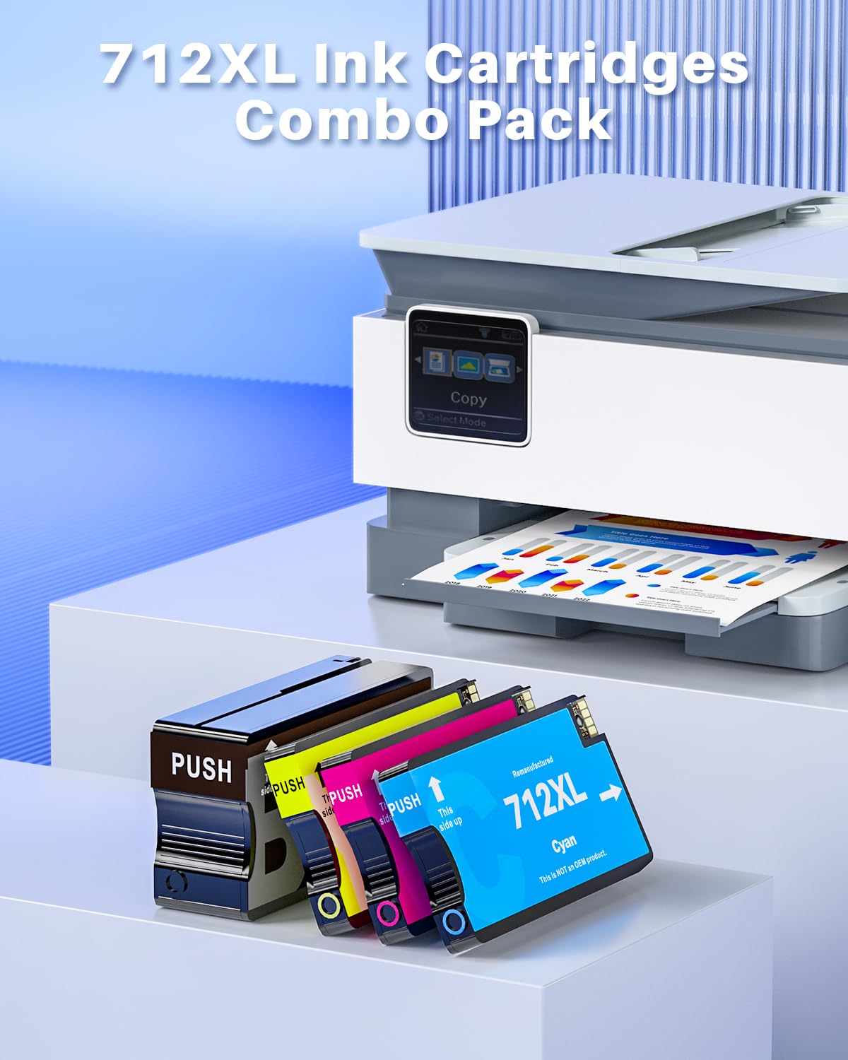 712XL 712 Ink Cartridges High Yield for DesignJet T210 T650 T630 Printer | for DesignJet T250 T230 Printer for 712 DesignJet Ink Cartridge Black and Color (4 Pack, 1BK/1C/1M/1Y)