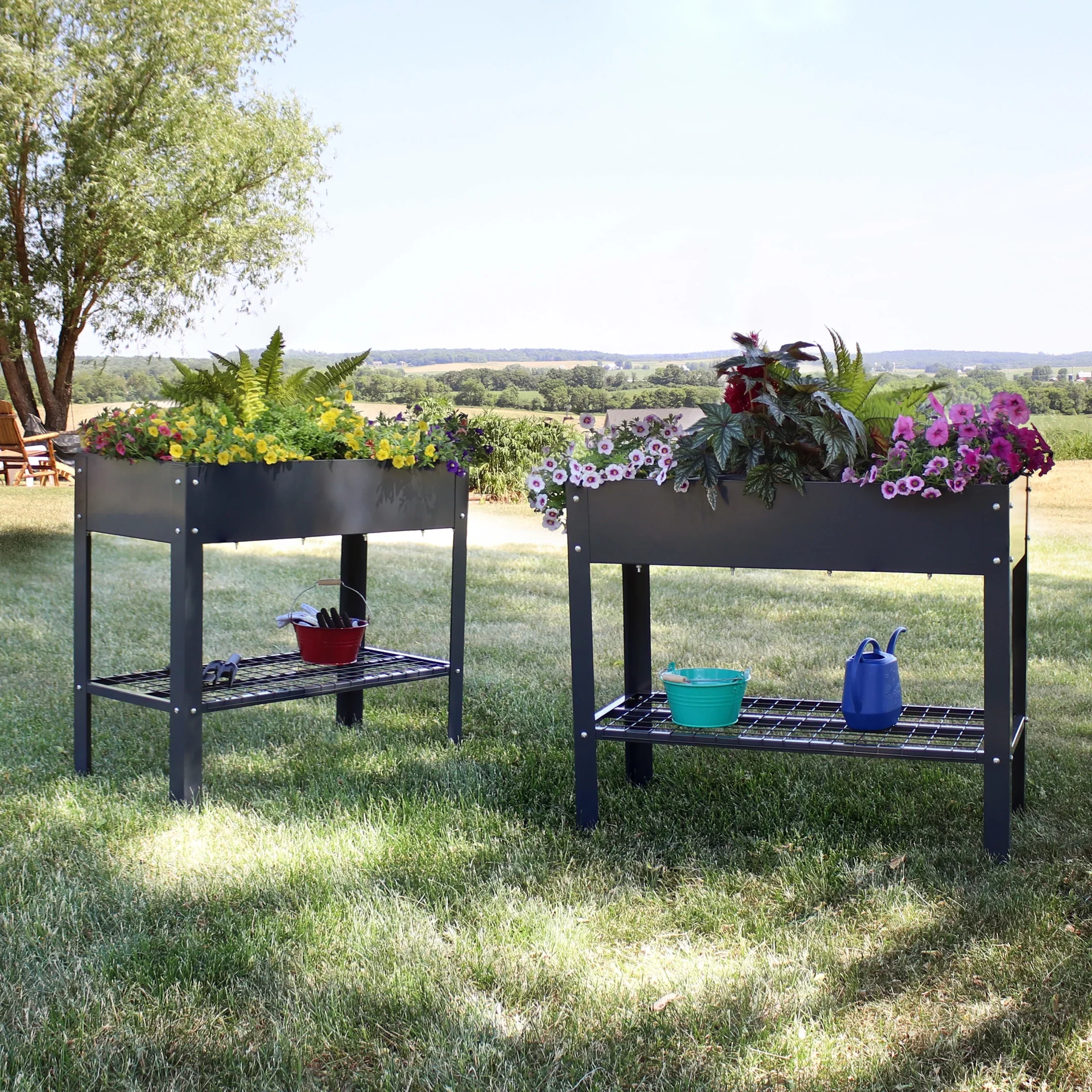 Sunnydaze 35.75 x 16 x 31.75 Black Galvanized Steel Raised Garden Bed, Set of 2