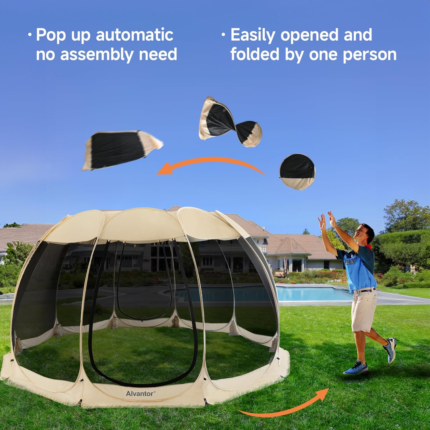 Gazebo moustiquaire pouvant accueillir 6, 10 ou 15 personnes. Tente de style igloo avec moustiquaire latérale. Idéal