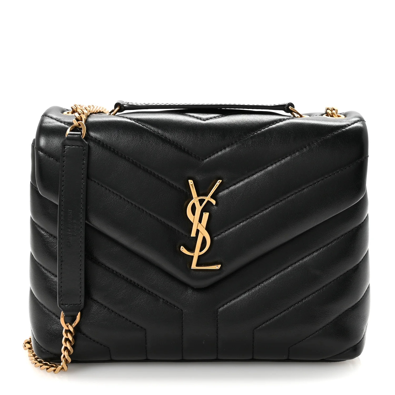 Calfskin Y Quilted Monogram Small Loulou Chain Satchel Black