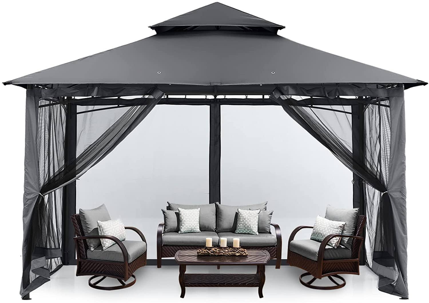 MASTERCANOPY Outdoor Garden Gazebo for Patios with Stable Steel Frame and Netting Walls (8X8,Dark Gray)