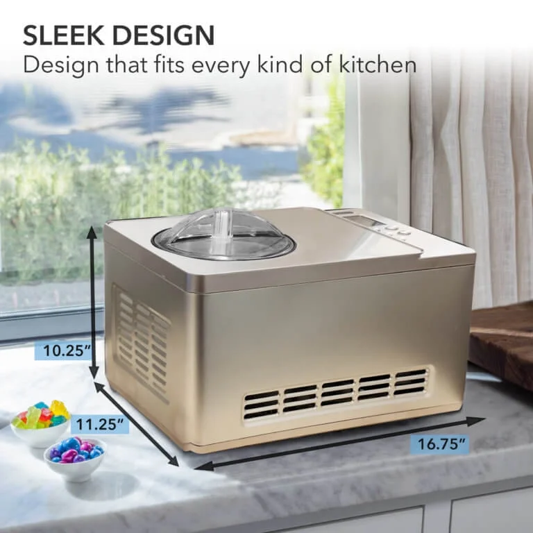 ICM-220CGY 2 Quart Capacity Automatic Compressor Ice Cream Maker Yogurt Function with Stainless Steel Bowl in Champagne Gold - Image 2