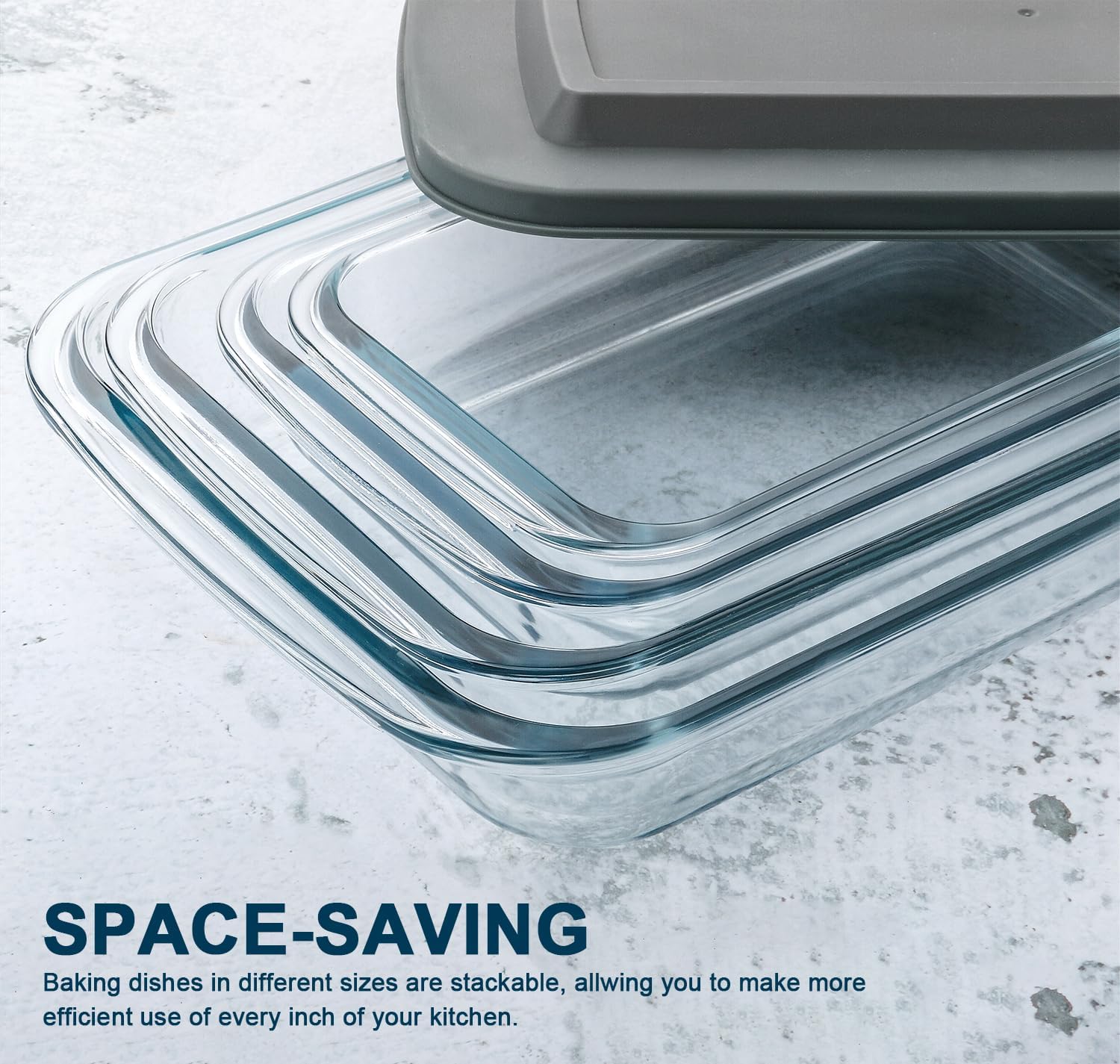 M MCIRCO 8 Piece Deep Glass Baking Dish with Lids, BPA free, Gray