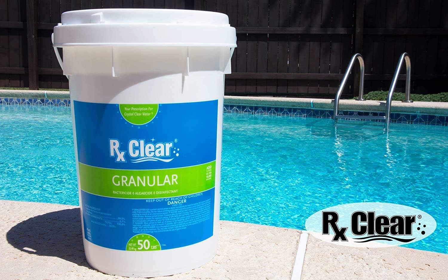Clear Stabilized Granular Chlorine | One 50-Pound Bucket | Use As Bactericide, Algaecide, and Disinfectant in Swimming Pools and Spas | Fast Dissolving and UV Protected
