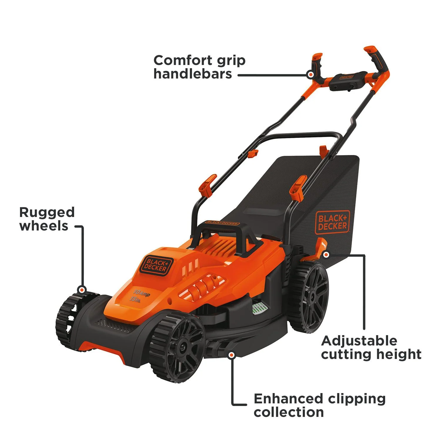 15�� Corded Electric Push Walk-Behind Mower, Comfort Grip Handle - Image 5